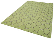 Handmade Area Rug - Green Geometric Cotton Wool Vintage Handwoven Carpet 6'1''x9'3''