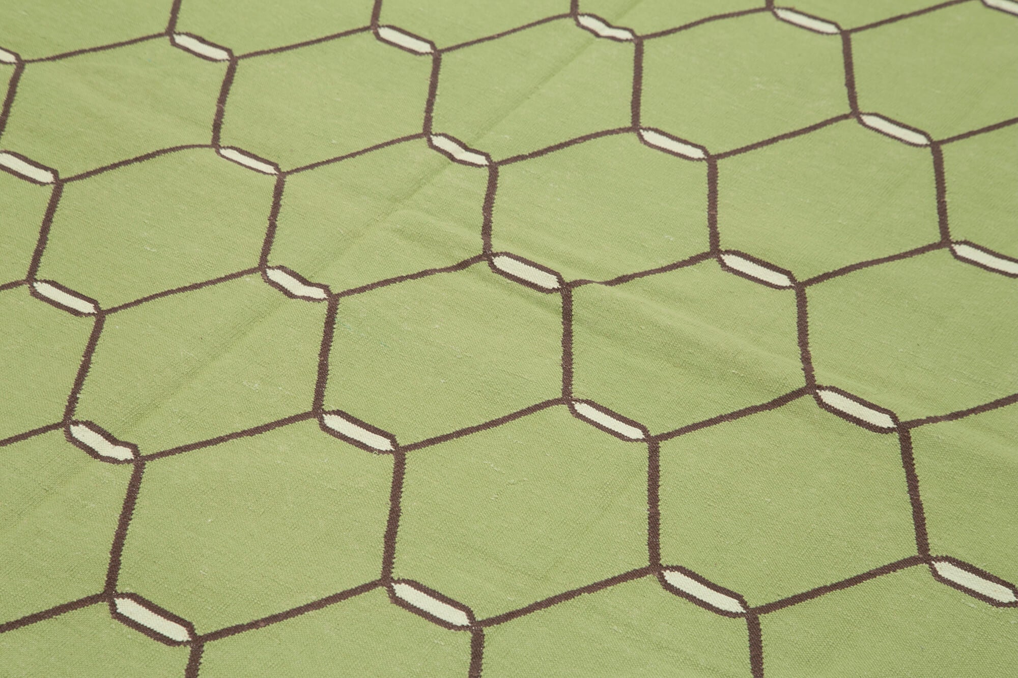 Handmade Area Rug - Green Geometric Cotton Wool Vintage Handwoven Carpet 6'1''x9'3''