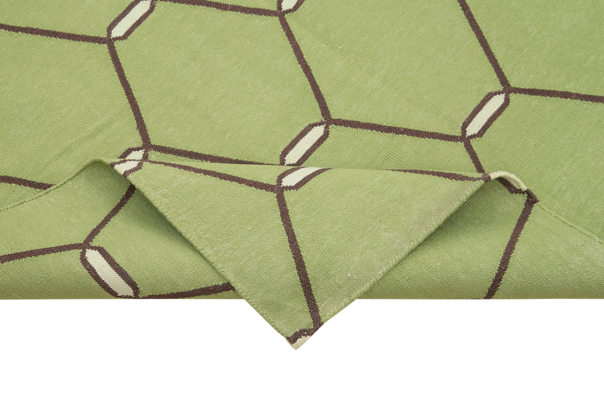 Handmade Area Rug - Green Geometric Cotton Wool Vintage Handwoven Carpet 6'1''x9'3''