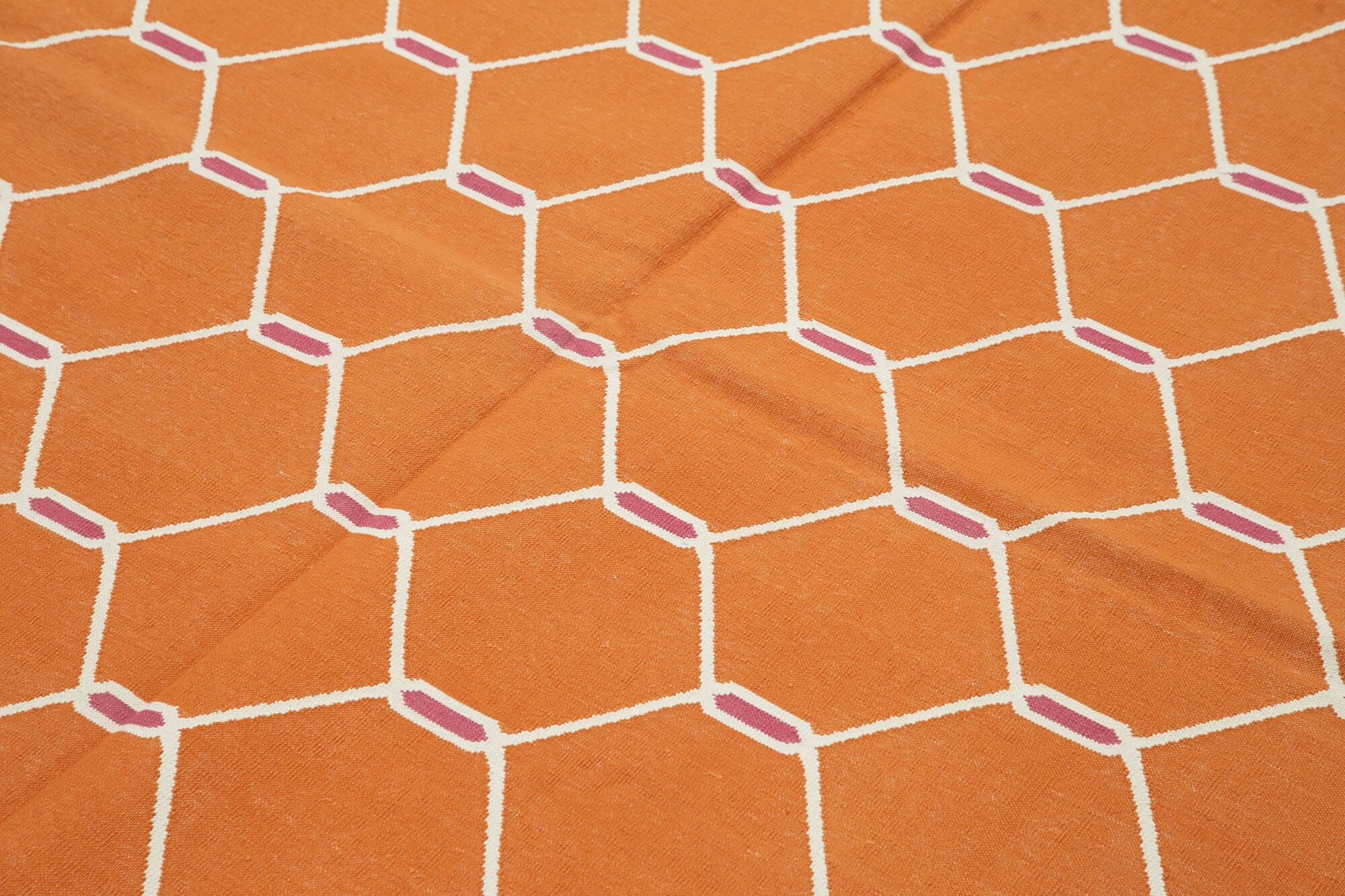 Handmade Wool Area Rug - Orange Geometric Pattern 6x9 Cotton Wool Rug