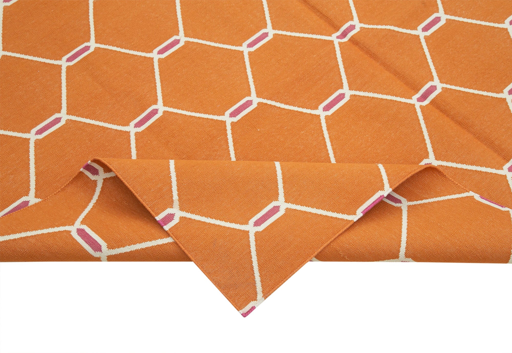 Handmade Wool Area Rug - Orange Geometric Pattern 6x9 Cotton Wool Rug