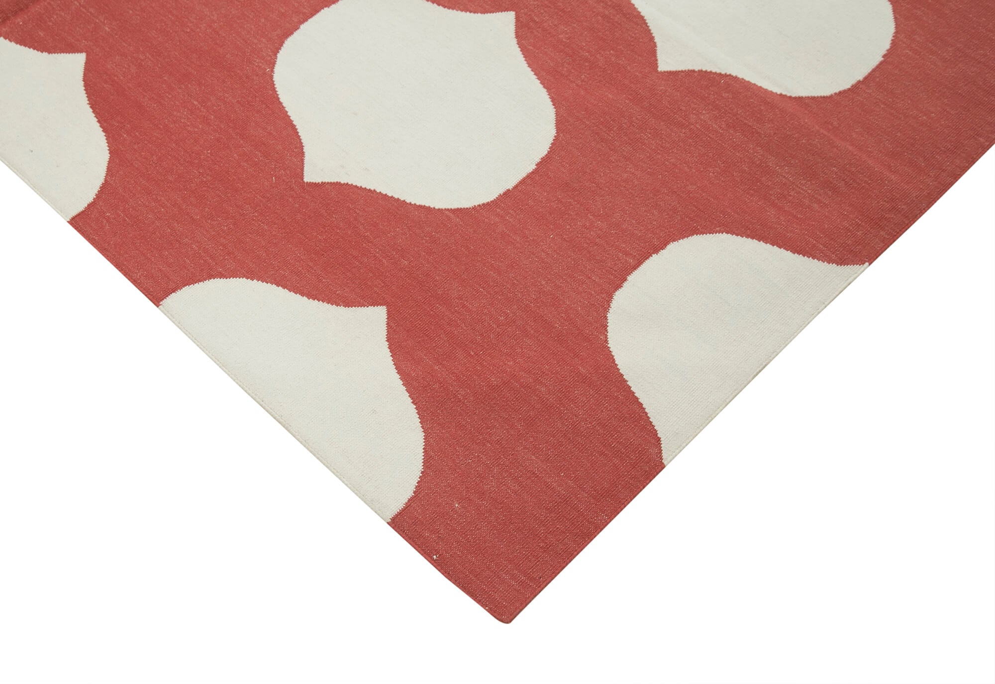 Handmade Wool Area Rug - Red Geometric Pattern Cotton Wool Rug 6'1"x8'10"