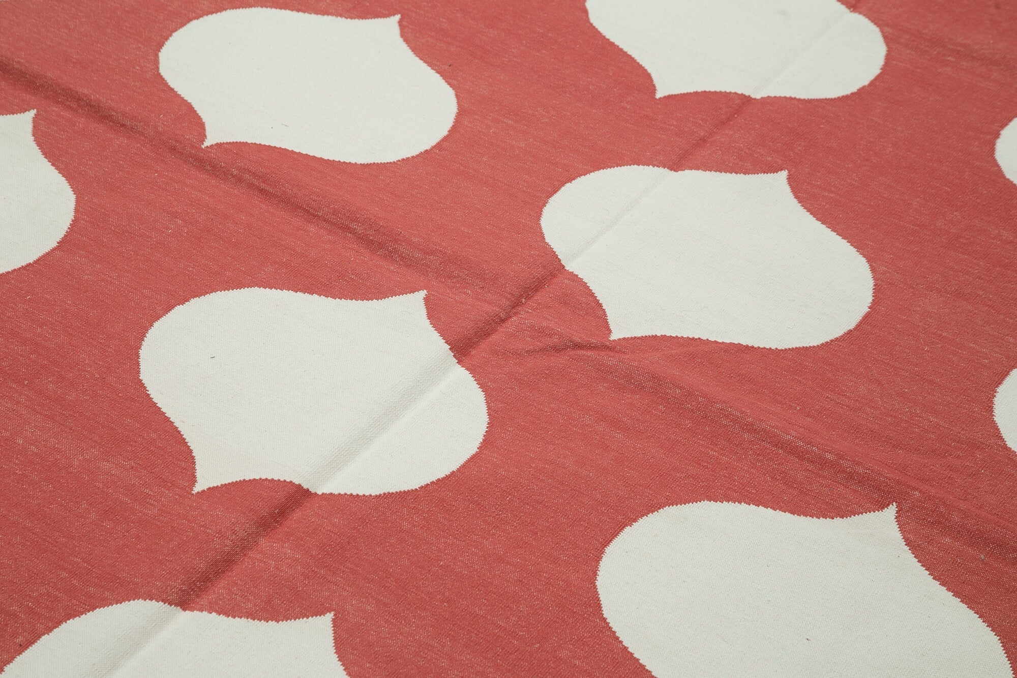Handmade Wool Area Rug - Red Geometric Pattern Cotton Wool Rug 6'1"x8'10"