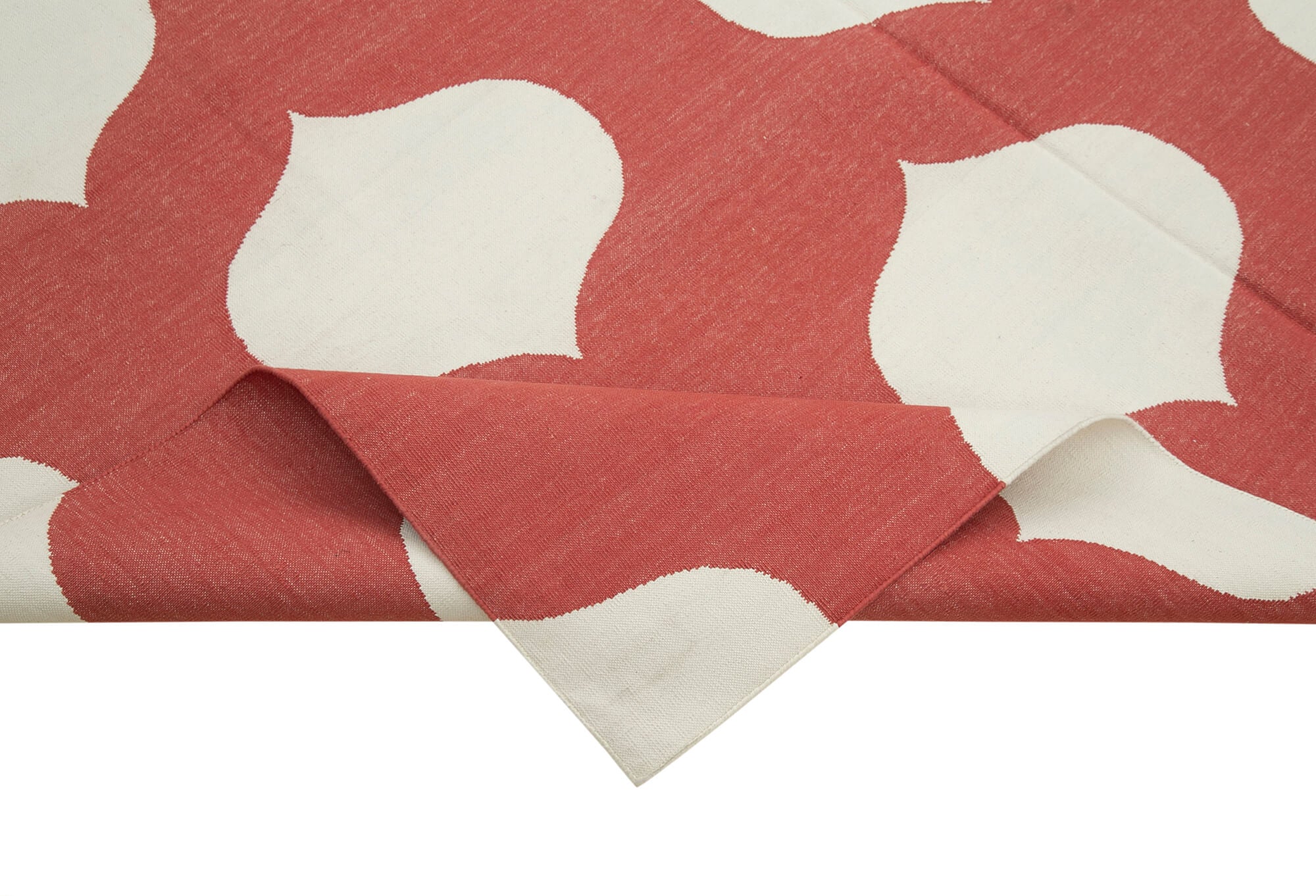Handmade Wool Area Rug - Red Geometric Pattern Cotton Wool Rug 6'1"x8'10"