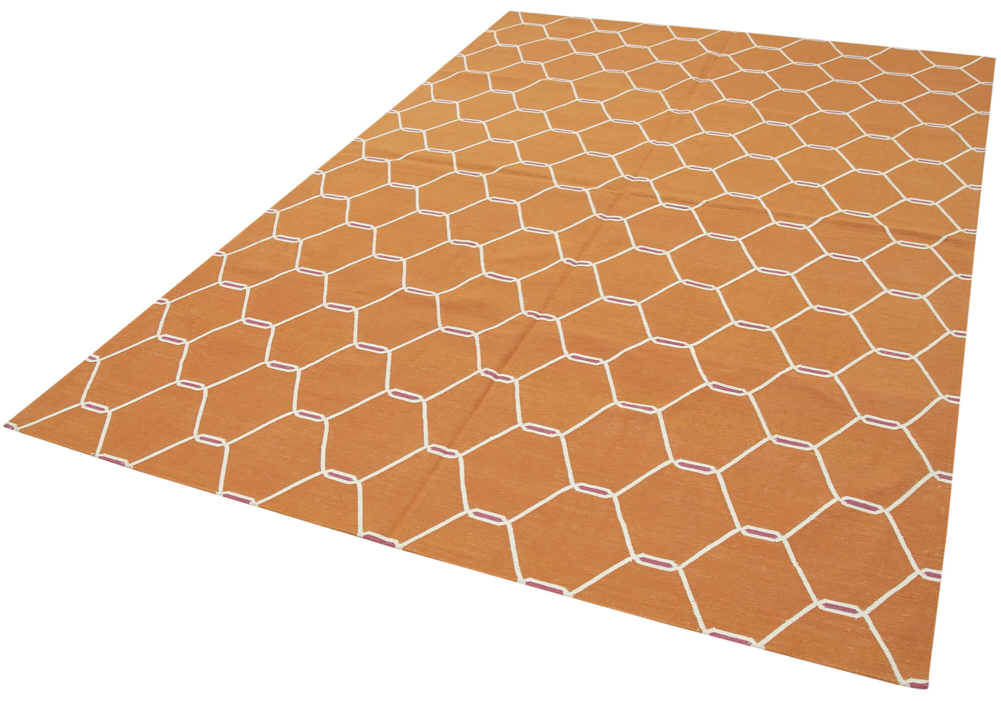 Handmade Area Rug – Orange Geometric Cotton Wool Rug 6'1'' x 9'0'' | Turkish Wool Carpet