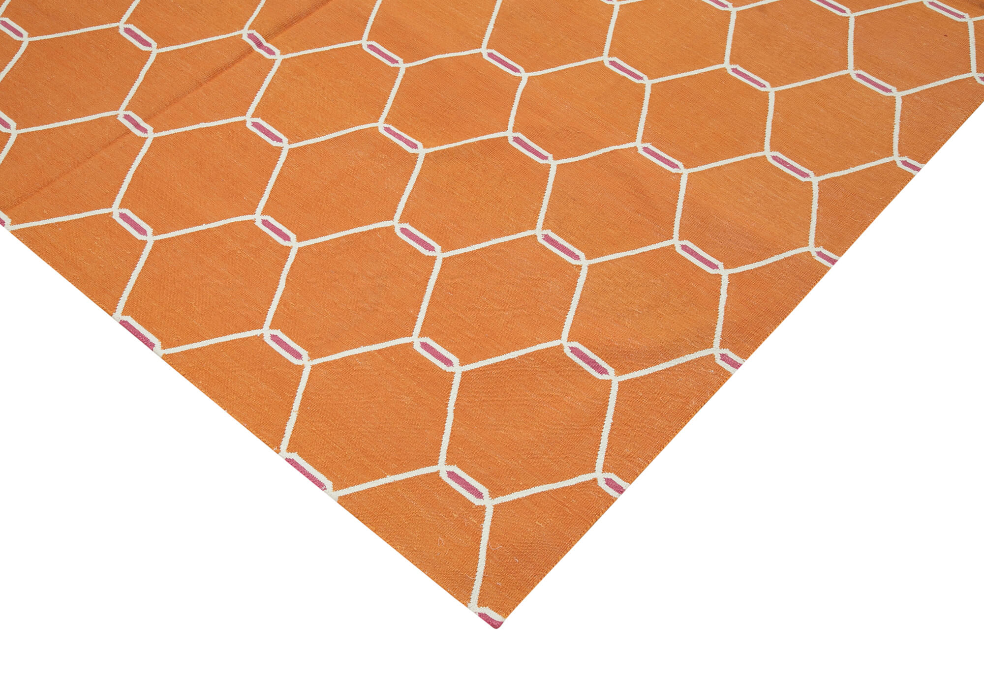 Handmade Area Rug – Orange Geometric Cotton Wool Rug 6'1'' x 9'0'' | Turkish Wool Carpet
