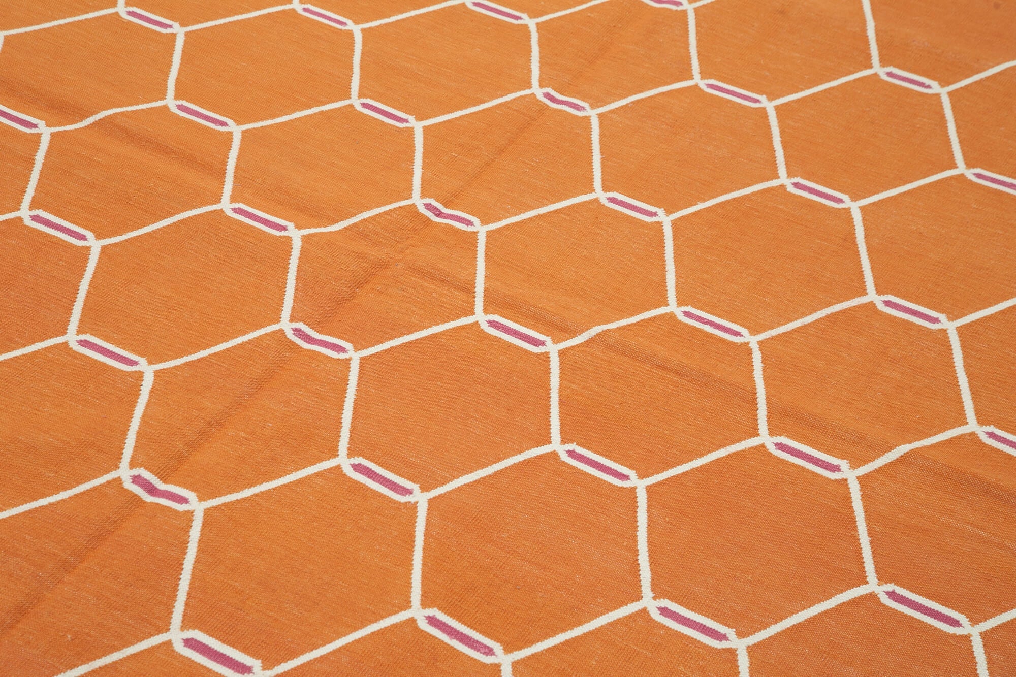 Handmade Area Rug – Orange Geometric Cotton Wool Rug 6'1'' x 9'0'' | Turkish Wool Carpet