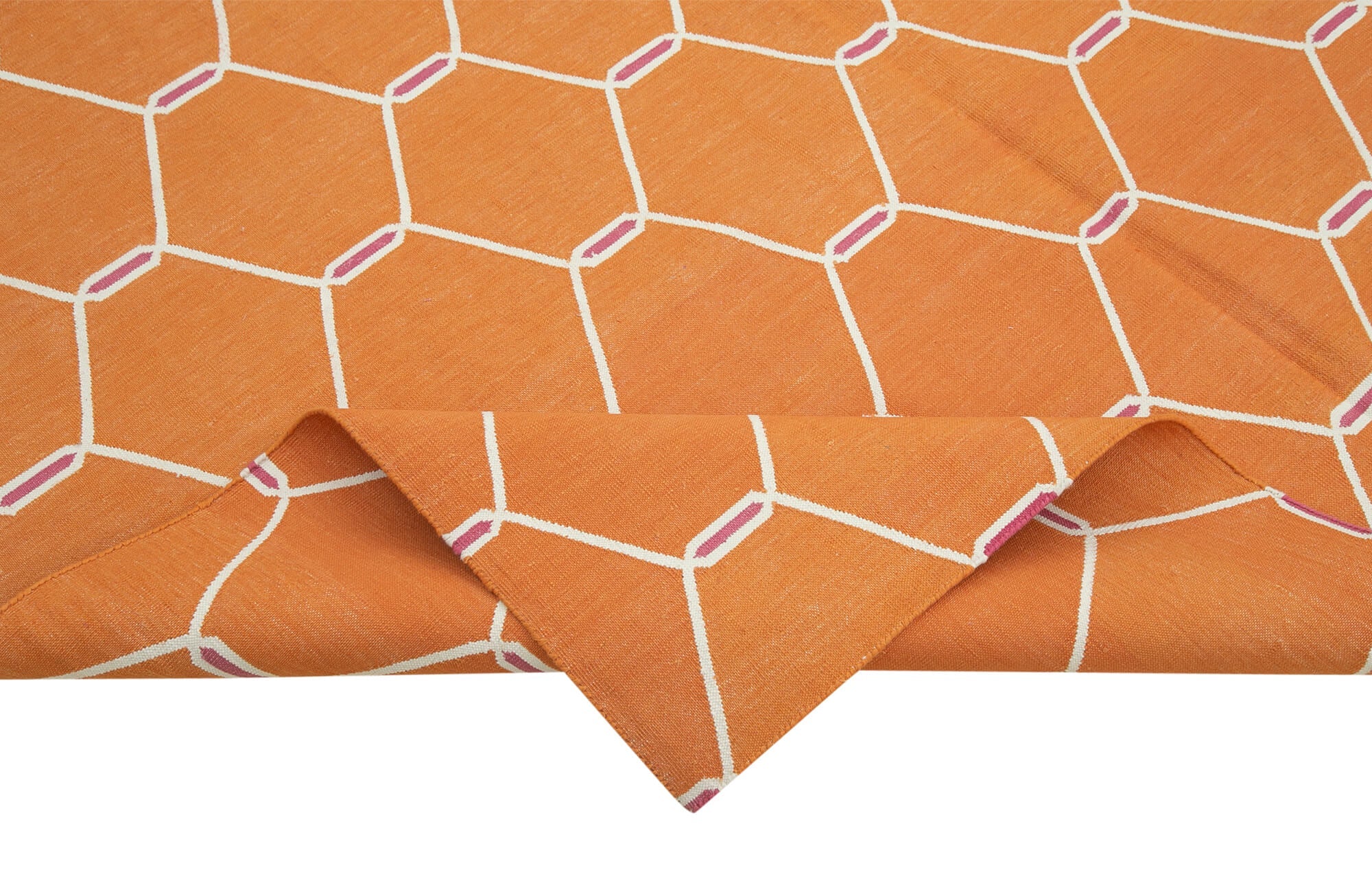 Handmade Area Rug – Orange Geometric Cotton Wool Rug 6'1'' x 9'0'' | Turkish Wool Carpet