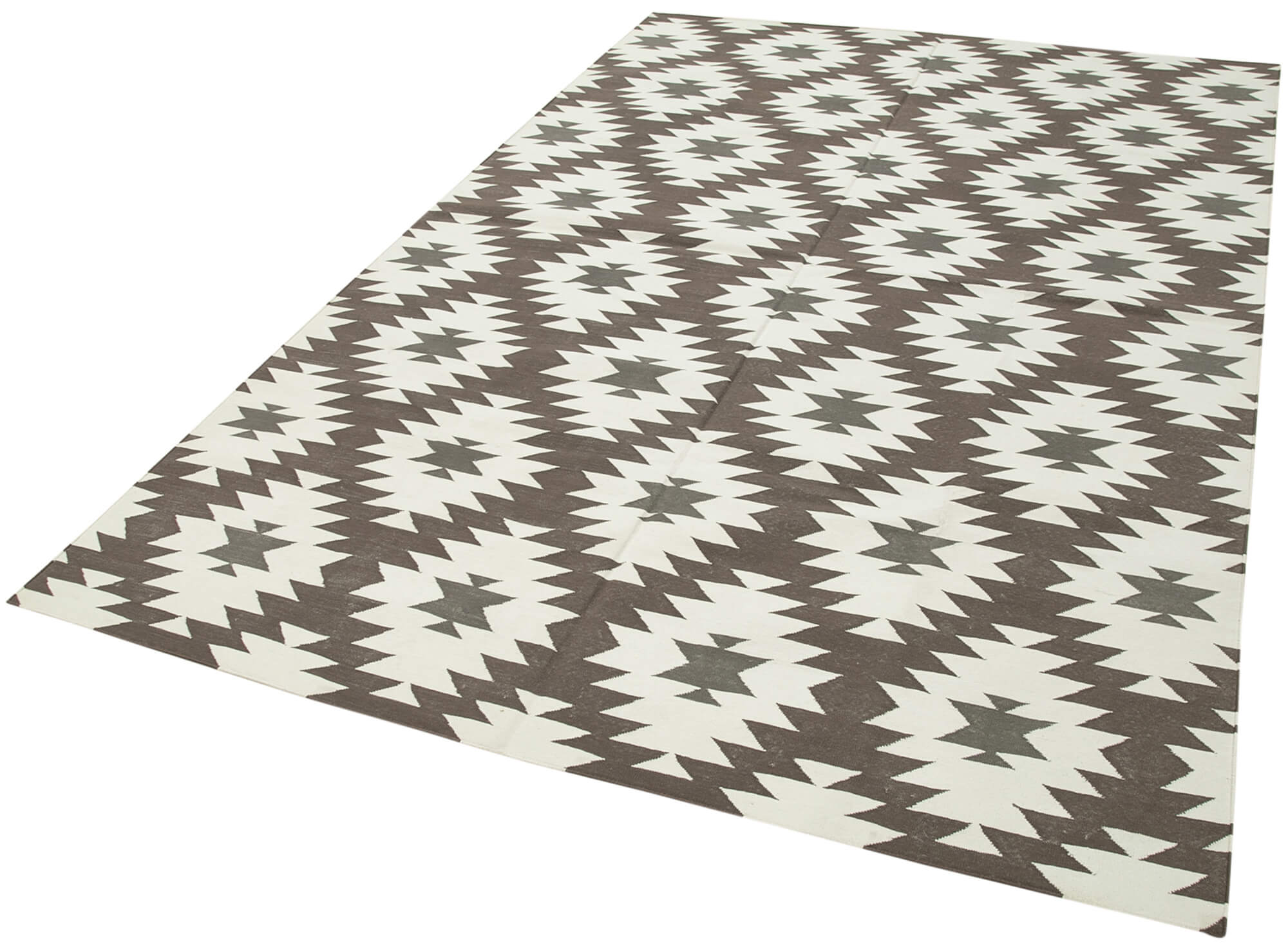 Handmade Wool Area Rug - Brown Geometric Cotton Wool Rug 5'9'' x 8'10''