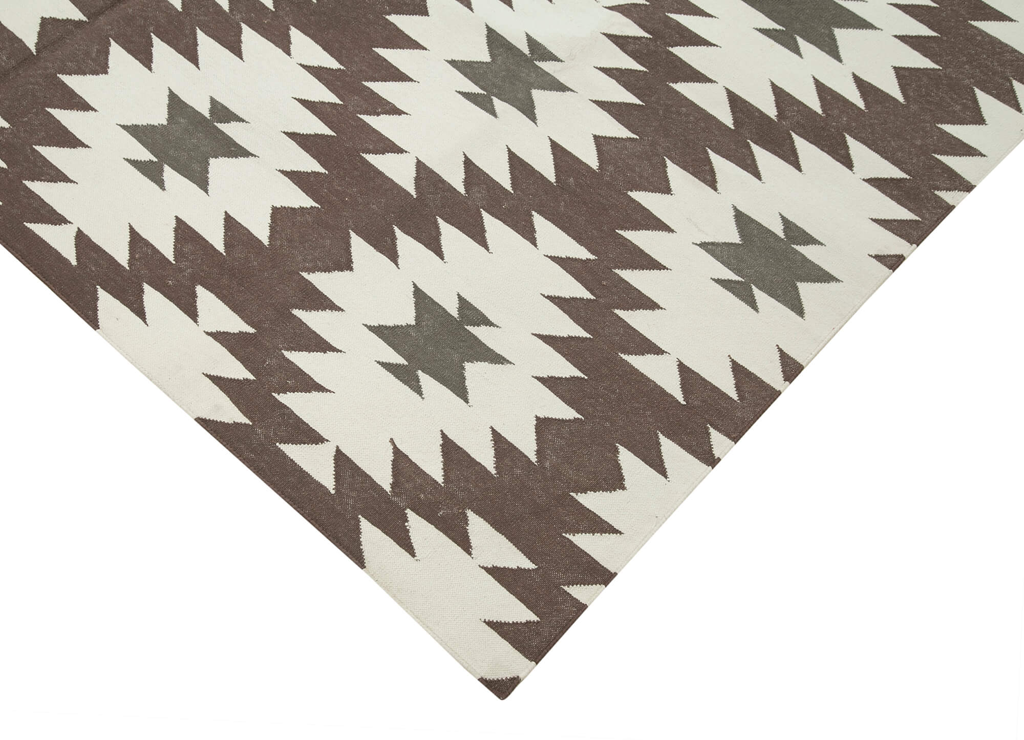 Handmade Wool Area Rug - Brown Geometric Cotton Wool Rug 5'9'' x 8'10''
