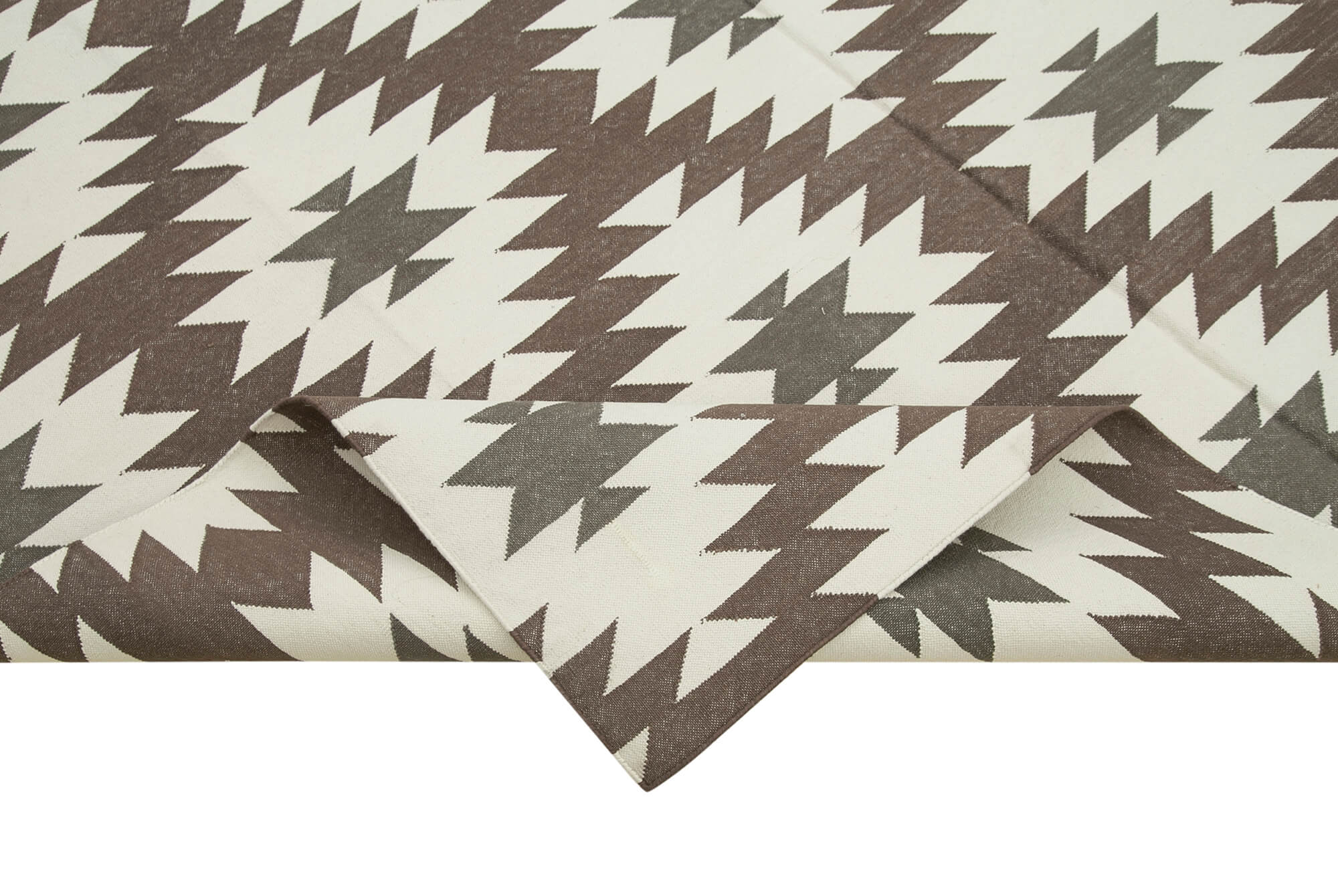 Handmade Wool Area Rug - Brown Geometric Cotton Wool Rug 5'9'' x 8'10''