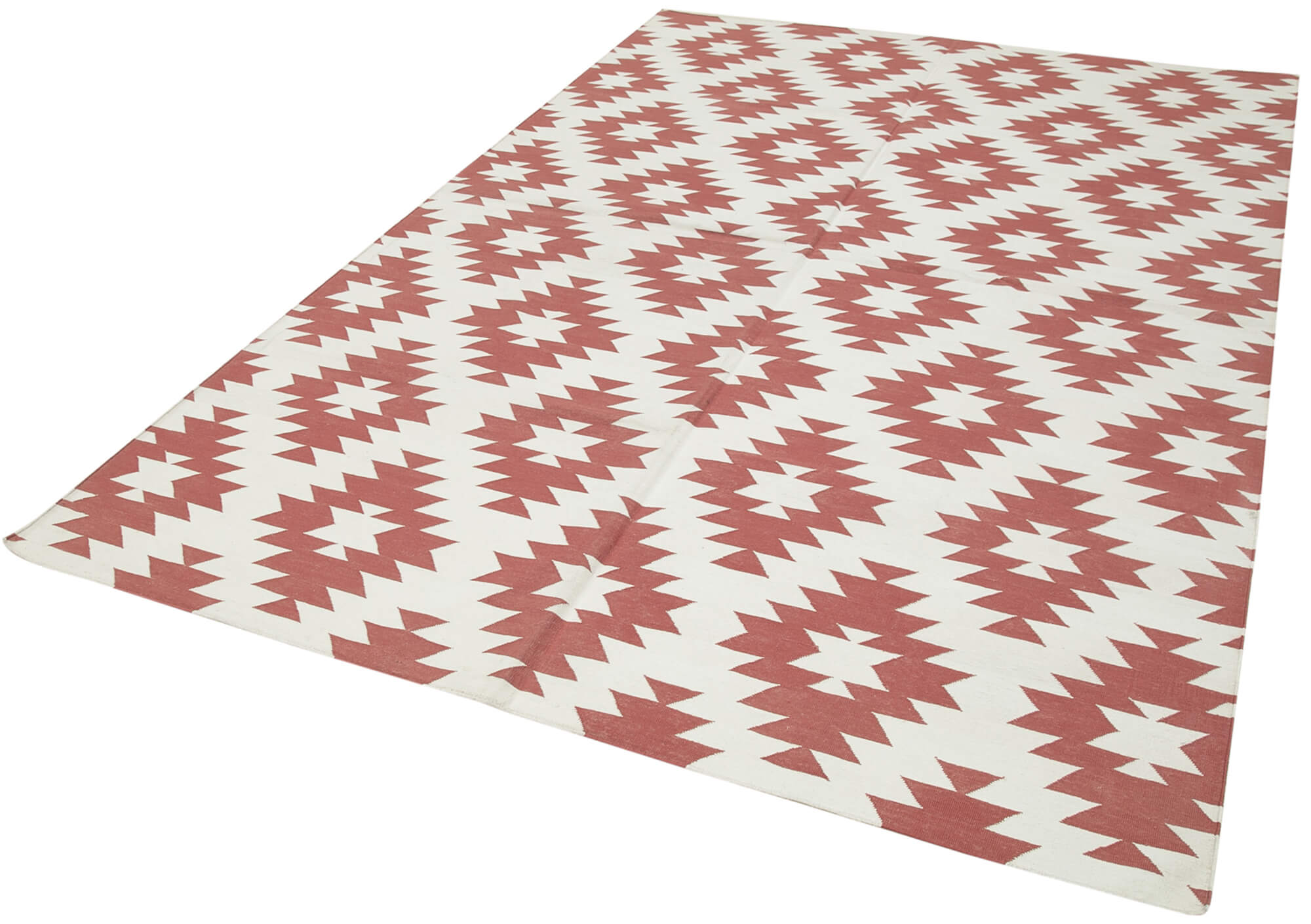 Handmade Wool Area Rug | Red Geometric Pattern Rug - Durable Cotton Wool Blend 6'2"x8'11"