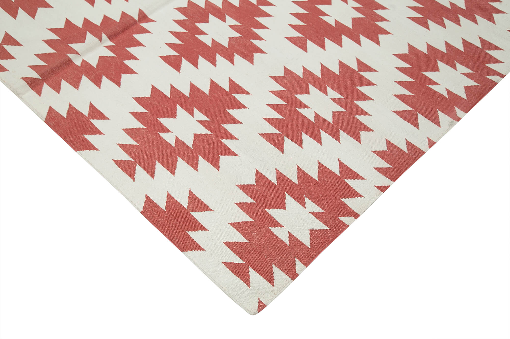Handmade Wool Area Rug | Red Geometric Pattern Rug - Durable Cotton Wool Blend 6'2"x8'11"