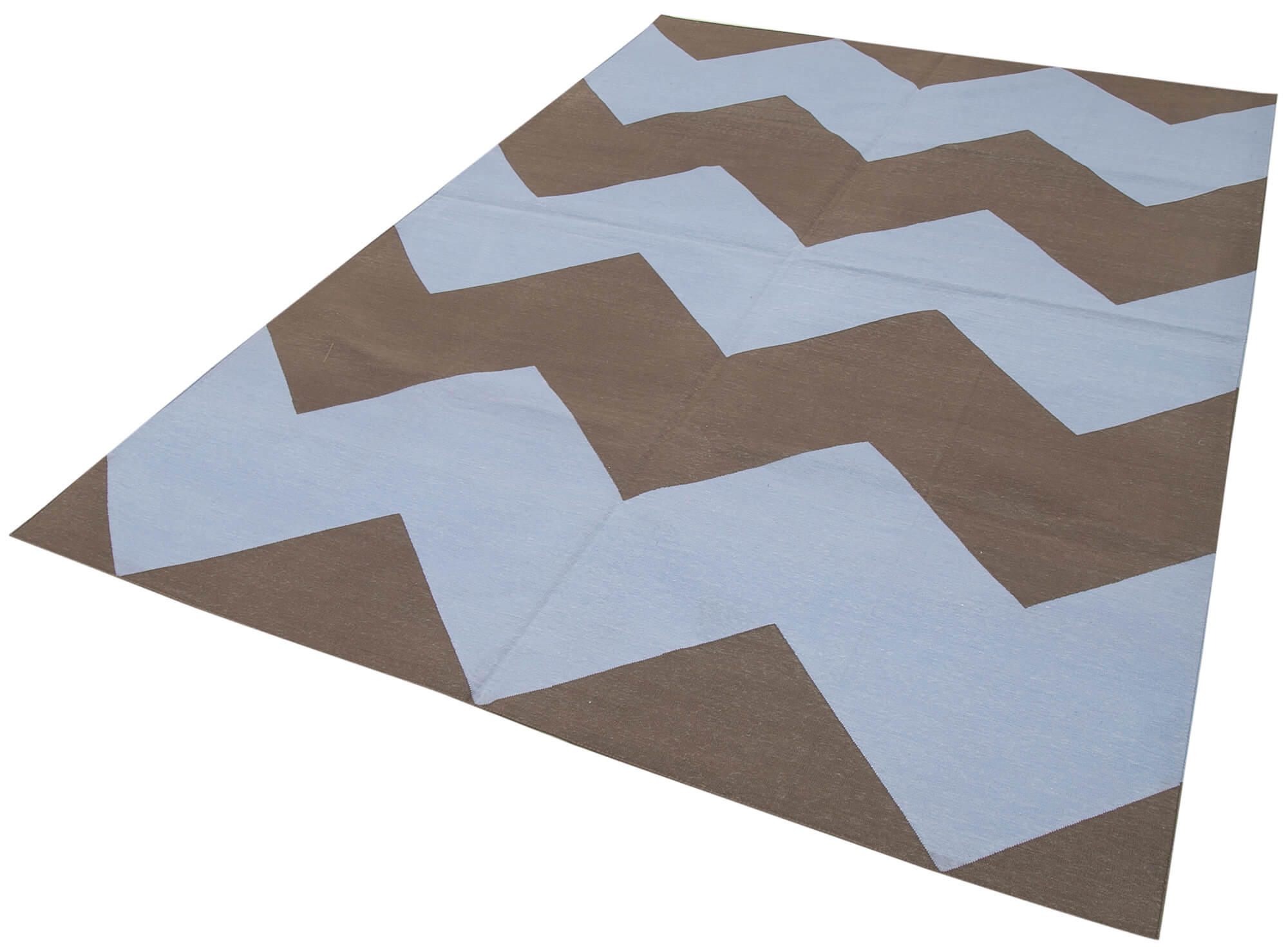 Handmade Wool Area Rug - Blue Geometric Pattern Cotton Wool Rug 6'3''x8'10''