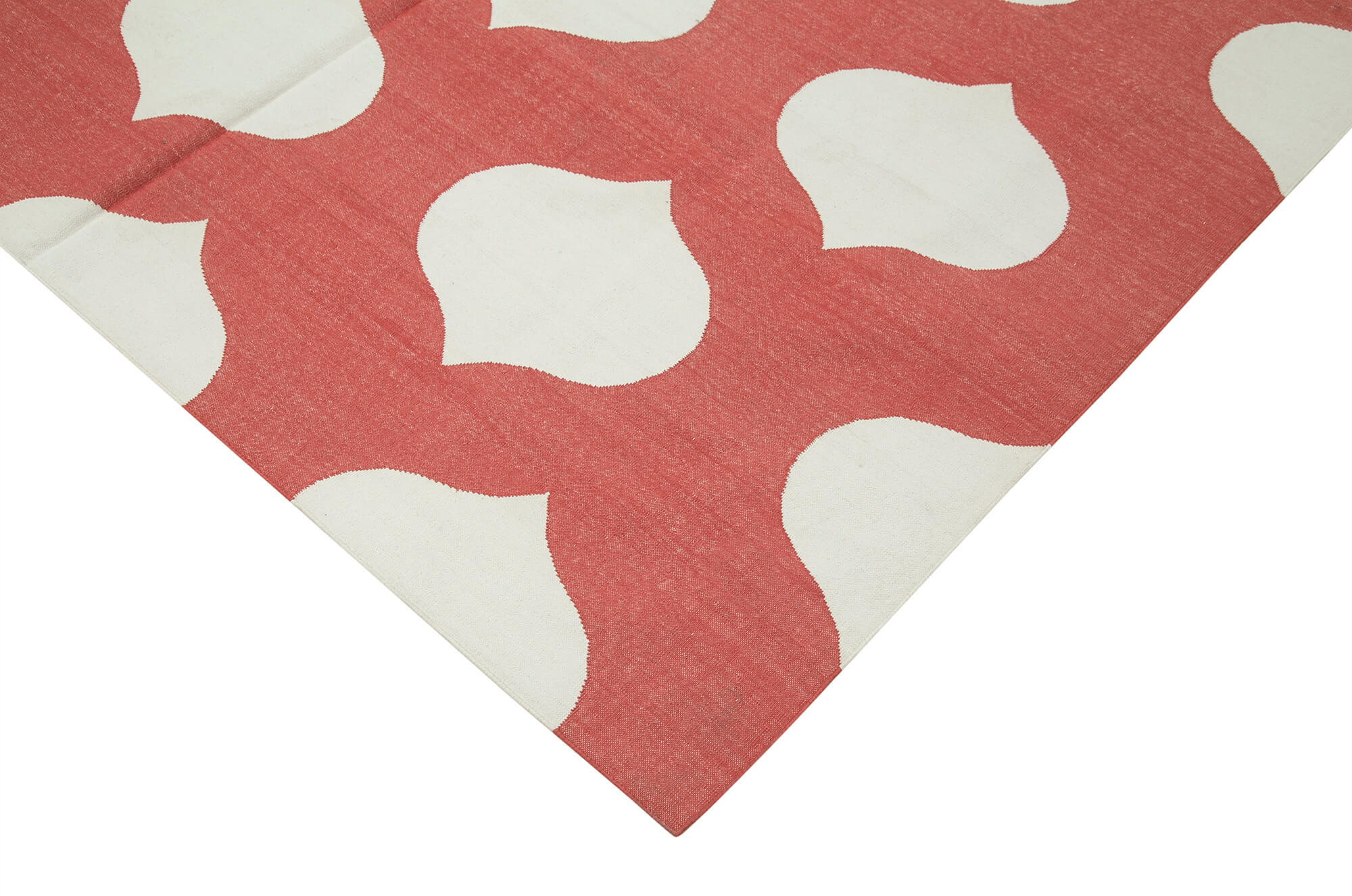 Handmade Wool Area Rug – Red Geometric Vintage Turkish Rug, Cotton Wool Blend 6'0" x 8'10"