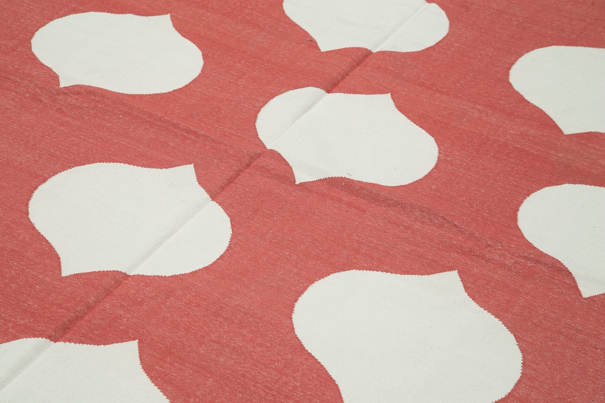 Handmade Wool Area Rug – Red Geometric Vintage Turkish Rug, Cotton Wool Blend 6'0" x 8'10"