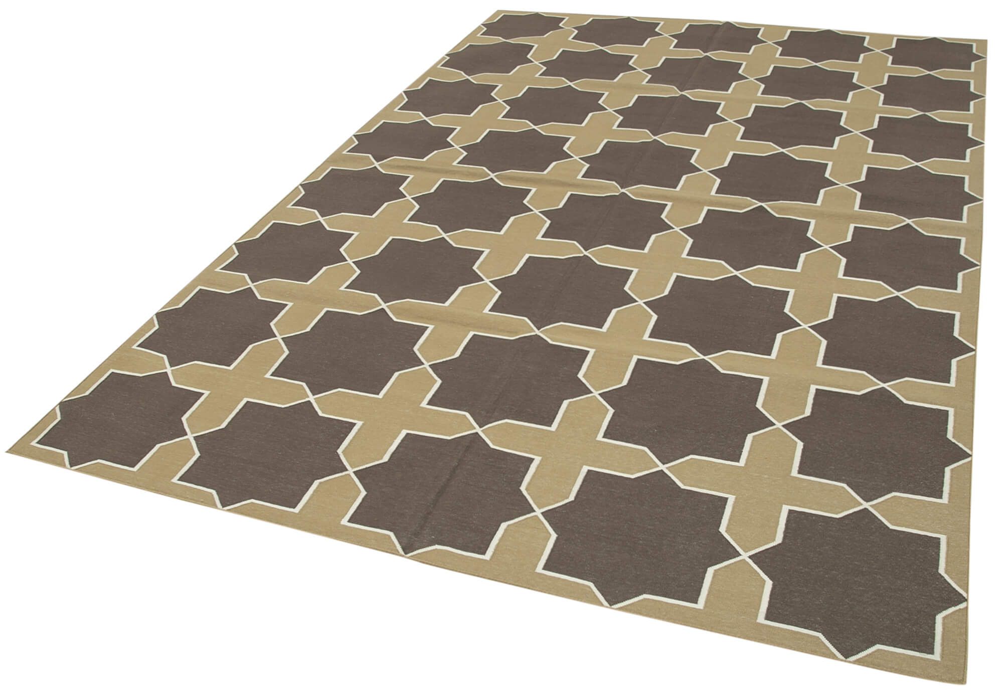 Handmade Wool Area Rug – Brown Geometric Cotton Wool Rug 6'3'' x 9'1''