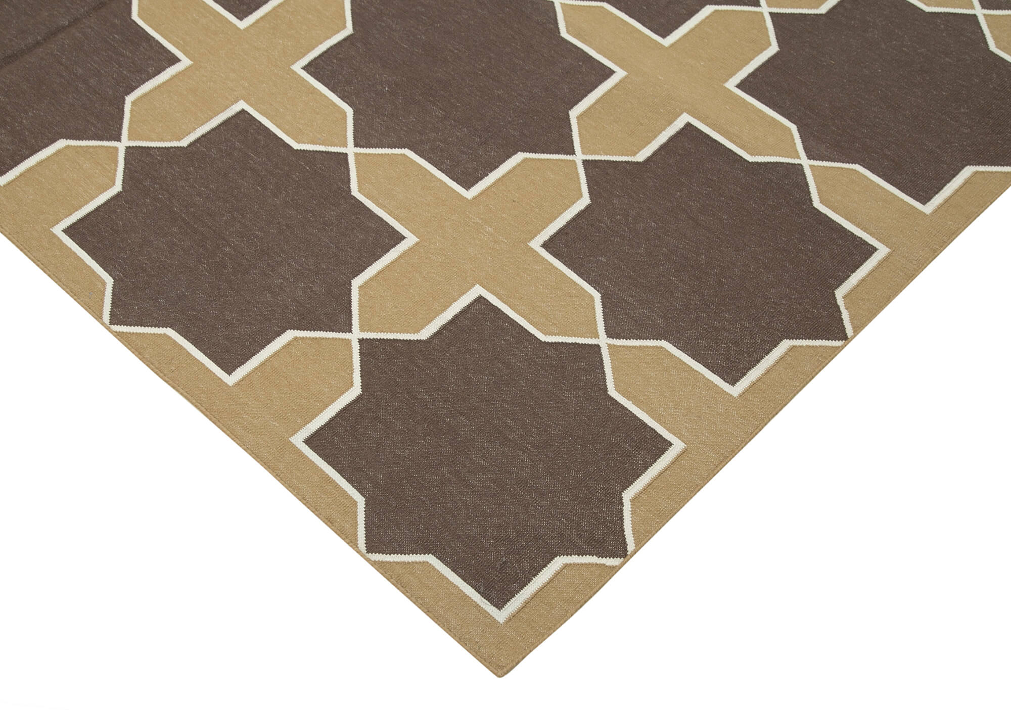 Handmade Wool Area Rug – Brown Geometric Cotton Wool Rug 6'3'' x 9'1''