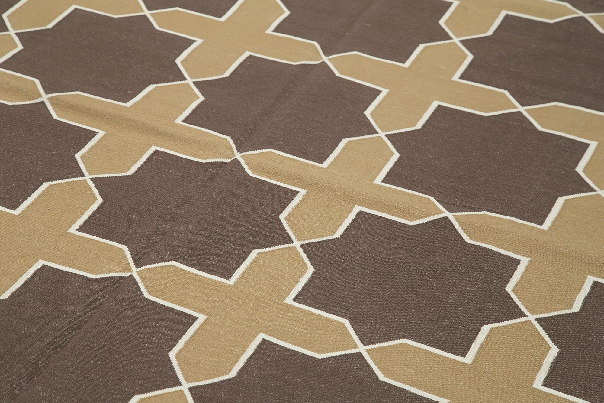 Handmade Wool Area Rug – Brown Geometric Cotton Wool Rug 6'3'' x 9'1''