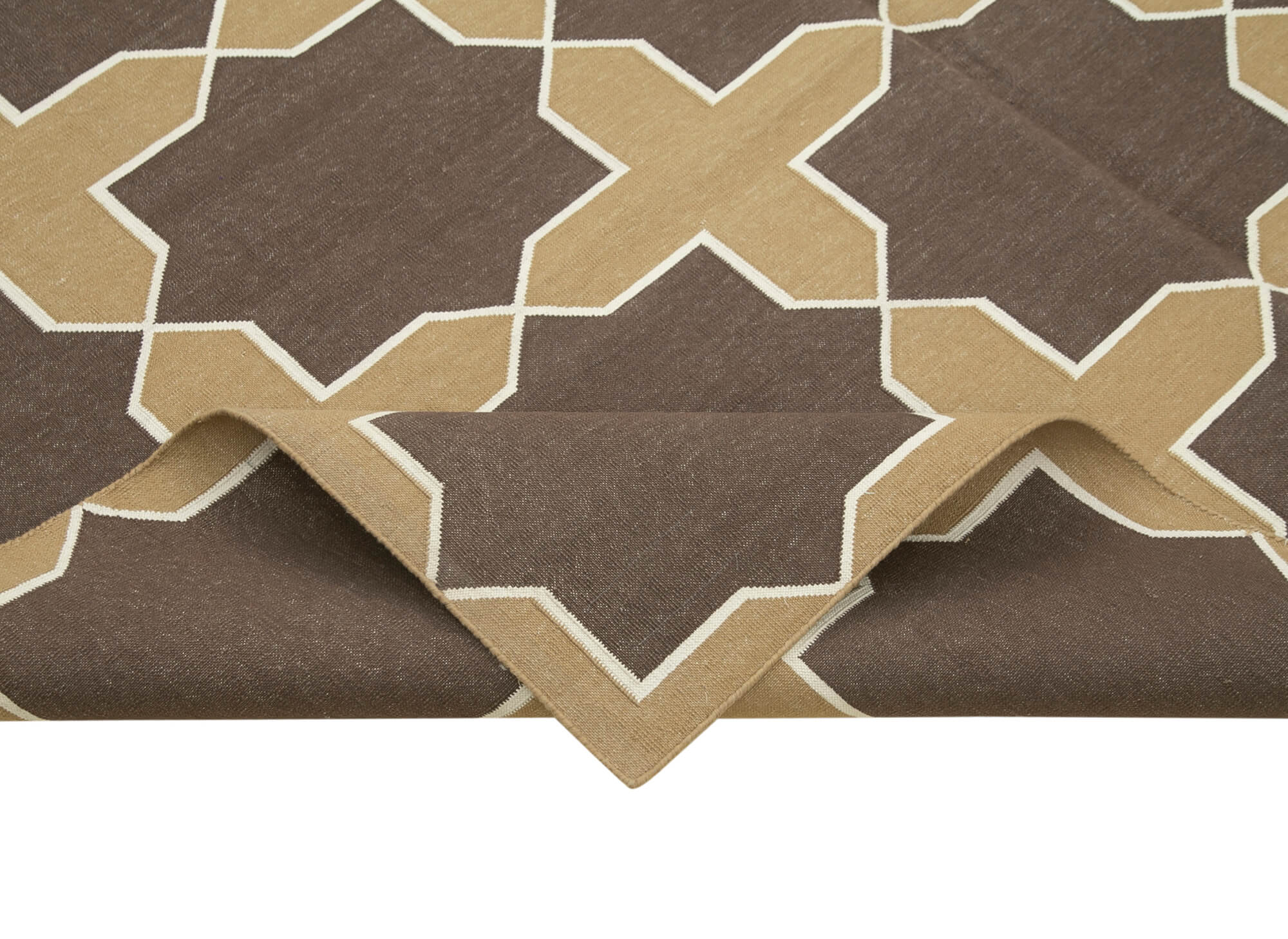 Handmade Wool Area Rug – Brown Geometric Cotton Wool Rug 6'3'' x 9'1''