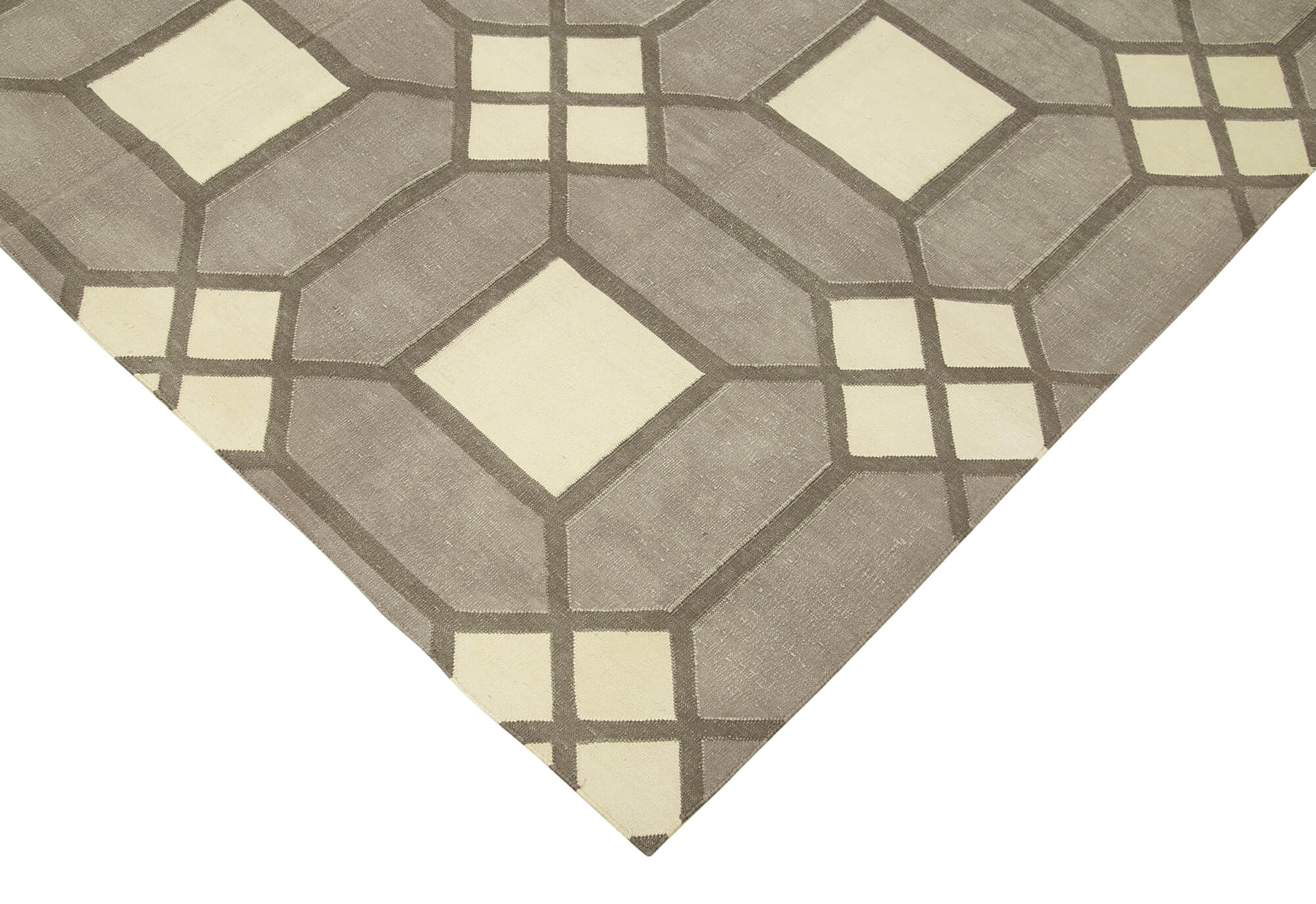 Handmade Wool Area Rug - Grey Geometric Design | Cotton Wool Rug 6x9 by Agacan