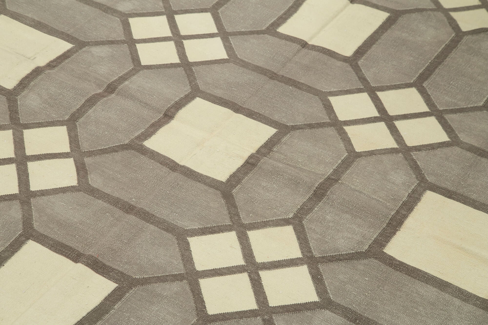Handmade Wool Area Rug - Grey Geometric Design | Cotton Wool Rug 6x9 by Agacan