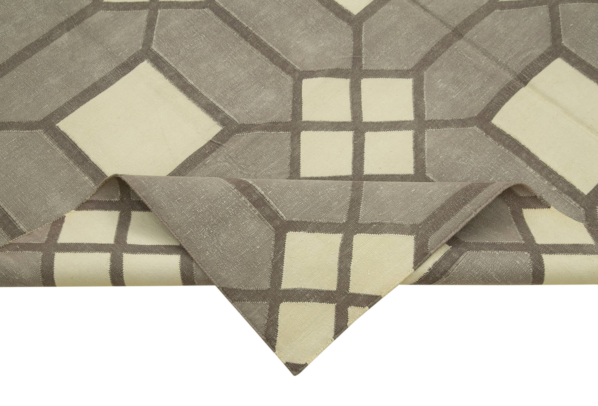 Handmade Wool Area Rug - Grey Geometric Design | Cotton Wool Rug 6x9 by Agacan