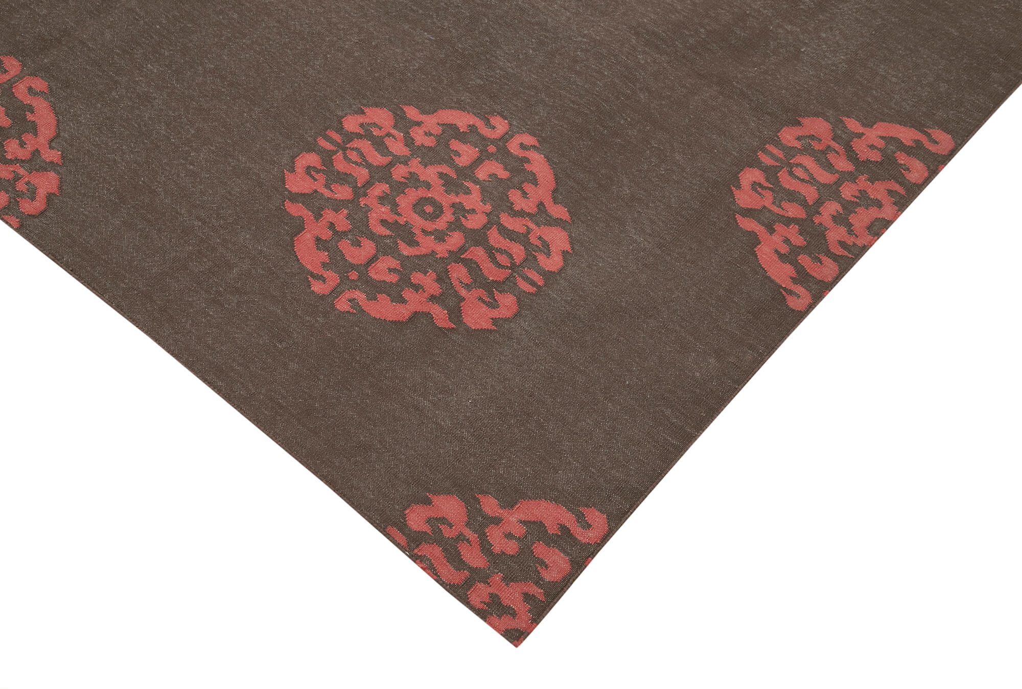 Handmade Wool Area Rug – Brown Geometric Cotton Wool Rug 6'x8'11'' for Living Room