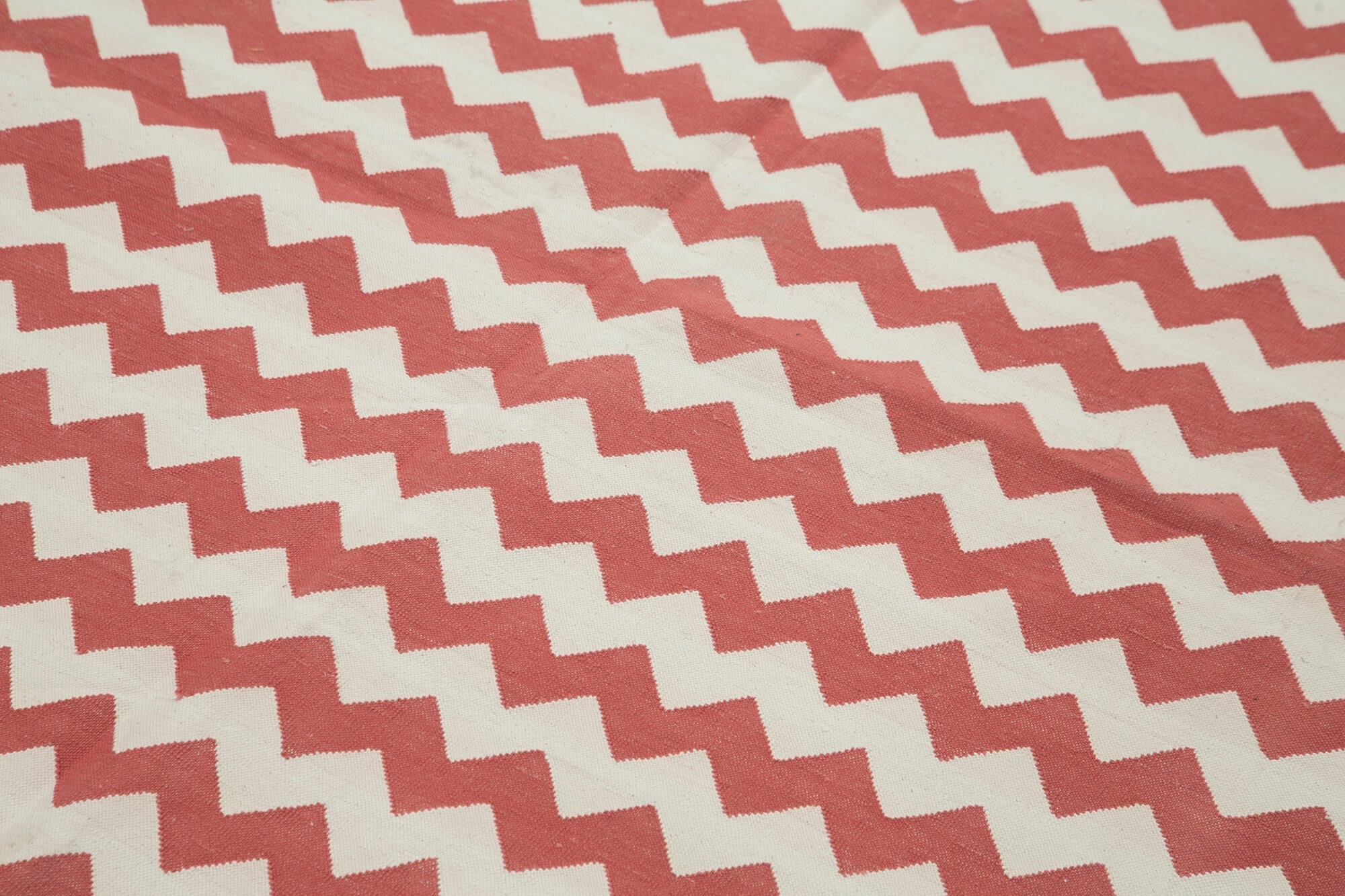 Handmade Wool Area Rug - Red Geometric Vintage Turkish Carpet 6'x8'10'' Bohemian Style