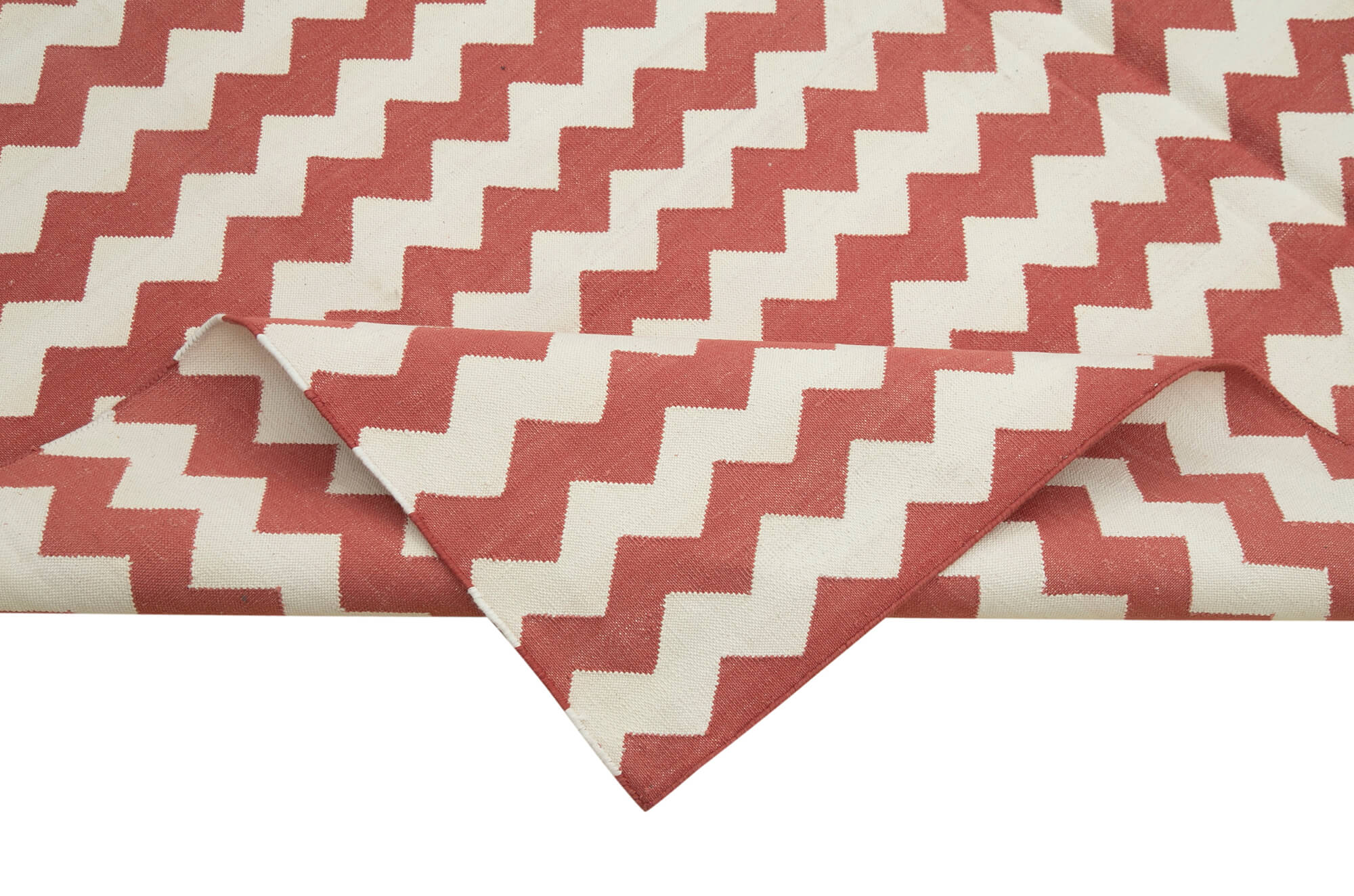 Handmade Wool Area Rug - Red Geometric Vintage Turkish Carpet 6'x8'10'' Bohemian Style
