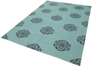 Handmade Wool Area Rug – Turquoise Geometric Pattern Cotton Wool Carpet 5'10''x8'9''