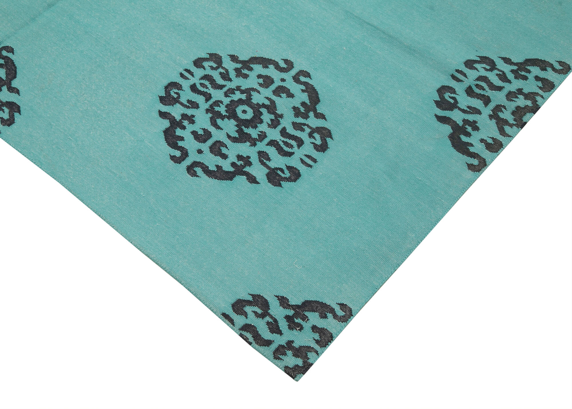 Handmade Wool Area Rug – Turquoise Geometric Pattern Cotton Wool Carpet 5'10''x8'9''