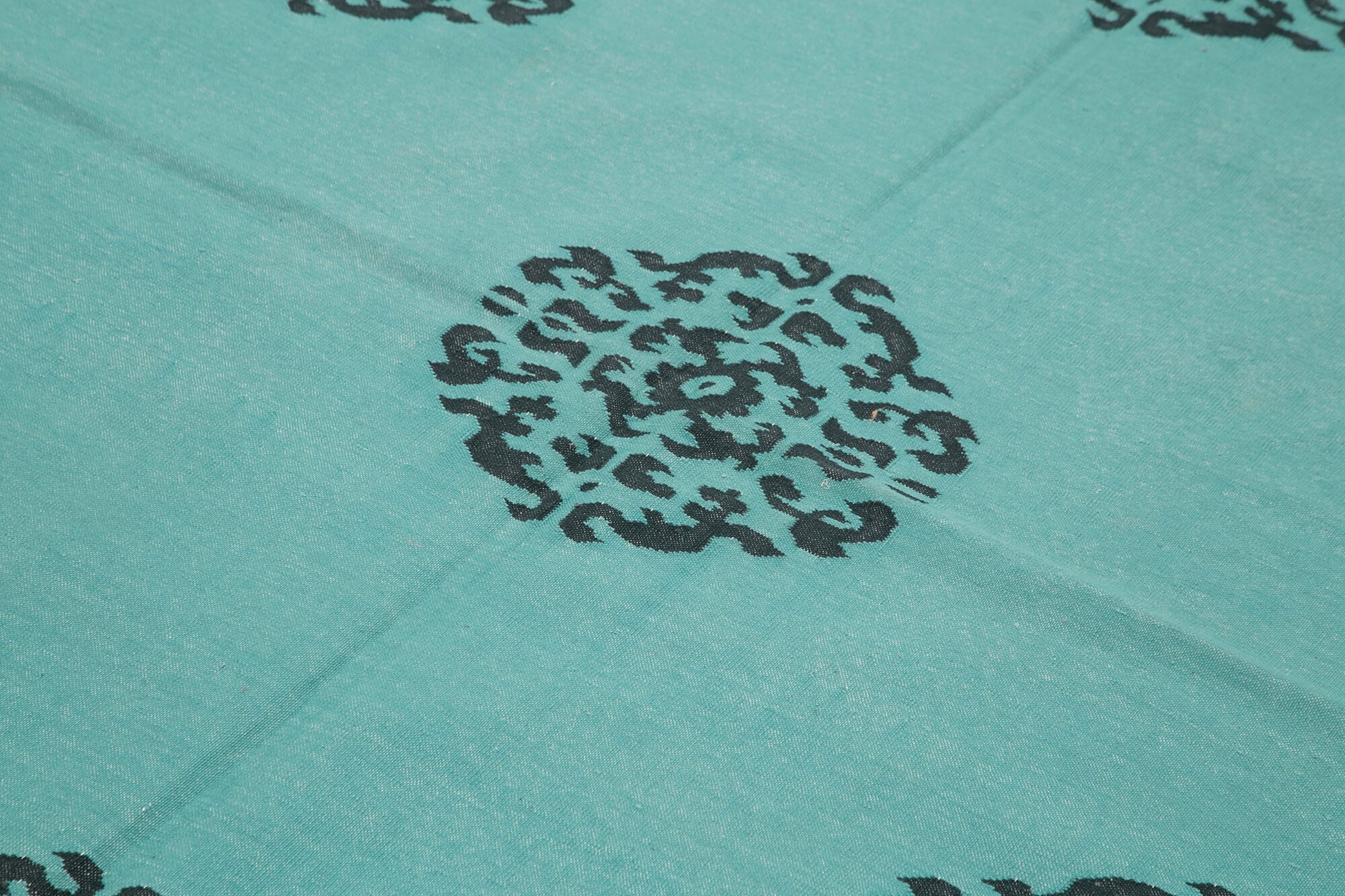 Handmade Wool Area Rug – Turquoise Geometric Pattern Cotton Wool Carpet 5'10''x8'9''