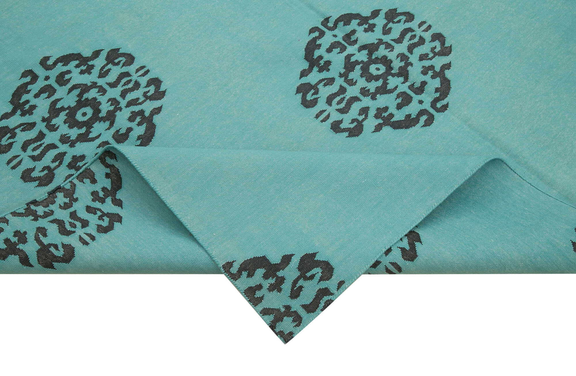 Handmade Wool Area Rug – Turquoise Geometric Pattern Cotton Wool Carpet 5'10''x8'9''
