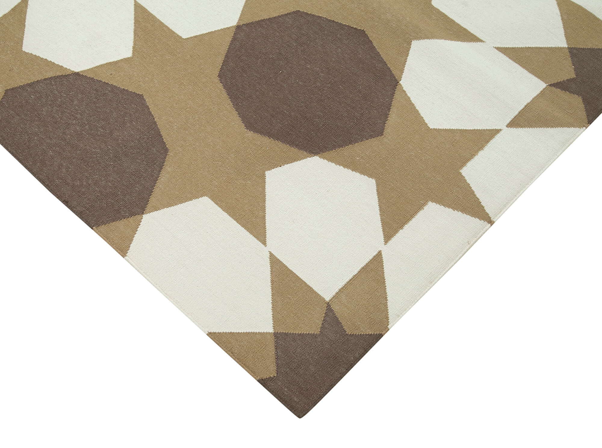 Handmade Area Rug - Brown Geometric Cotton Wool Vintage Turkish Carpet 6'2''x8'9''