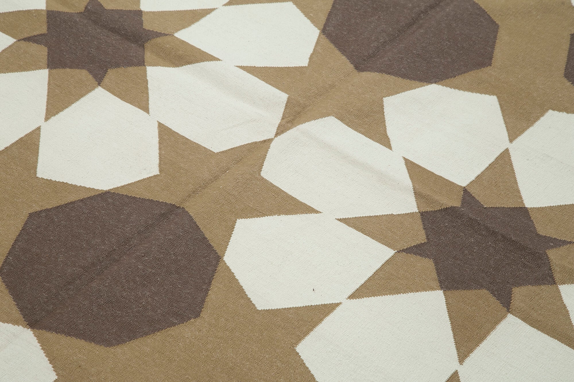Handmade Area Rug - Brown Geometric Cotton Wool Vintage Turkish Carpet 6'2''x8'9''