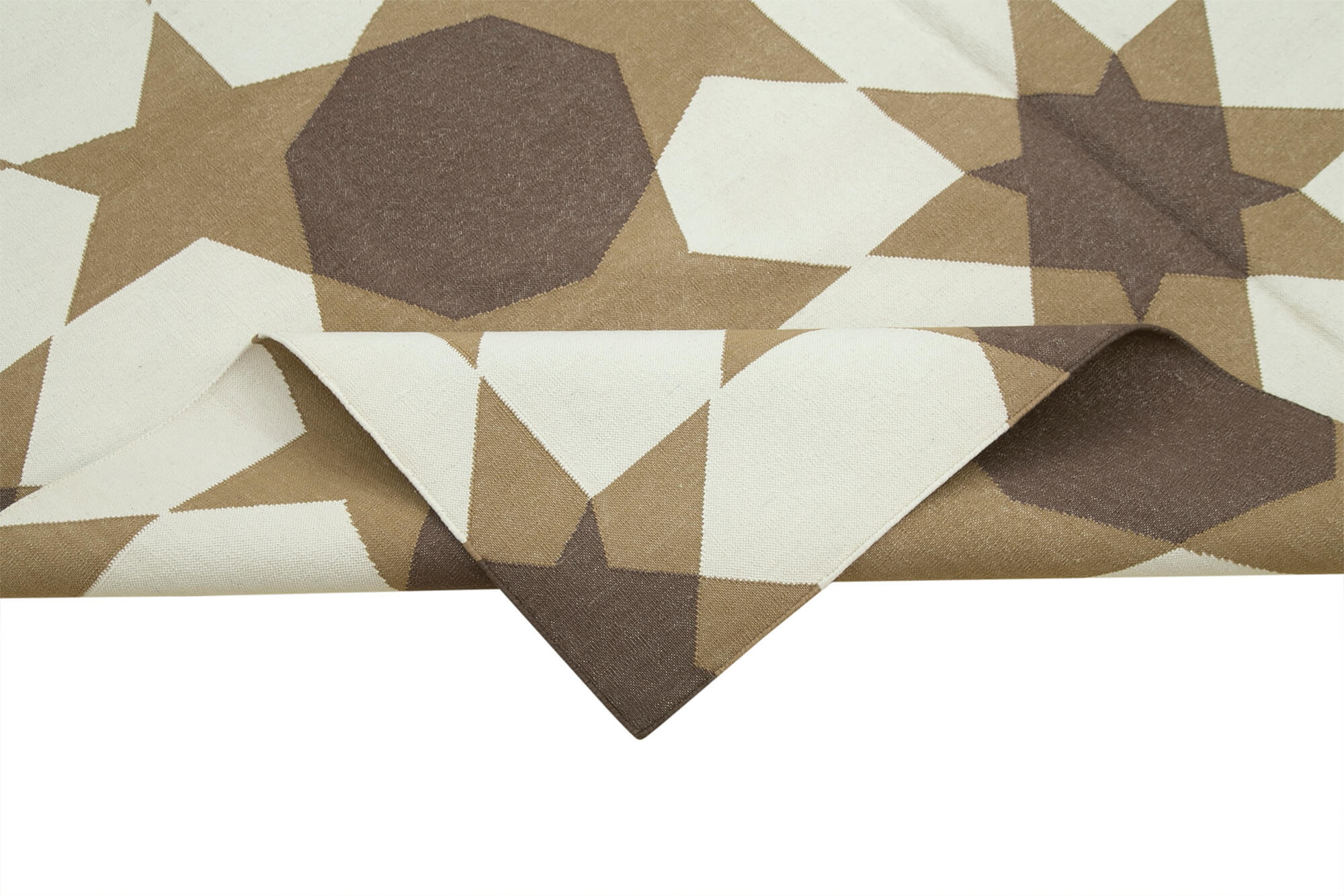 Handmade Area Rug - Brown Geometric Cotton Wool Vintage Turkish Carpet 6'2''x8'9''