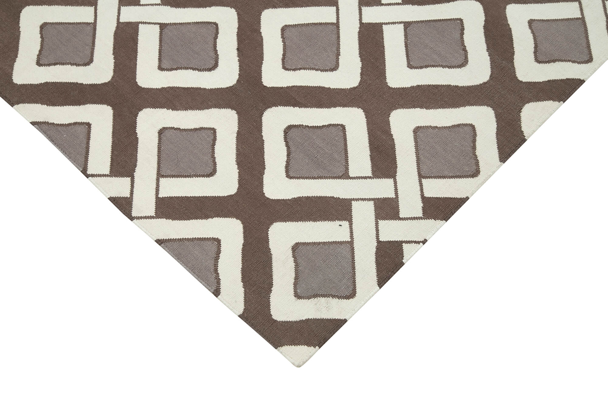Handmade Area Rug - Brown Geometric Cotton Wool 6x9 Feet Durable Soft Flooring