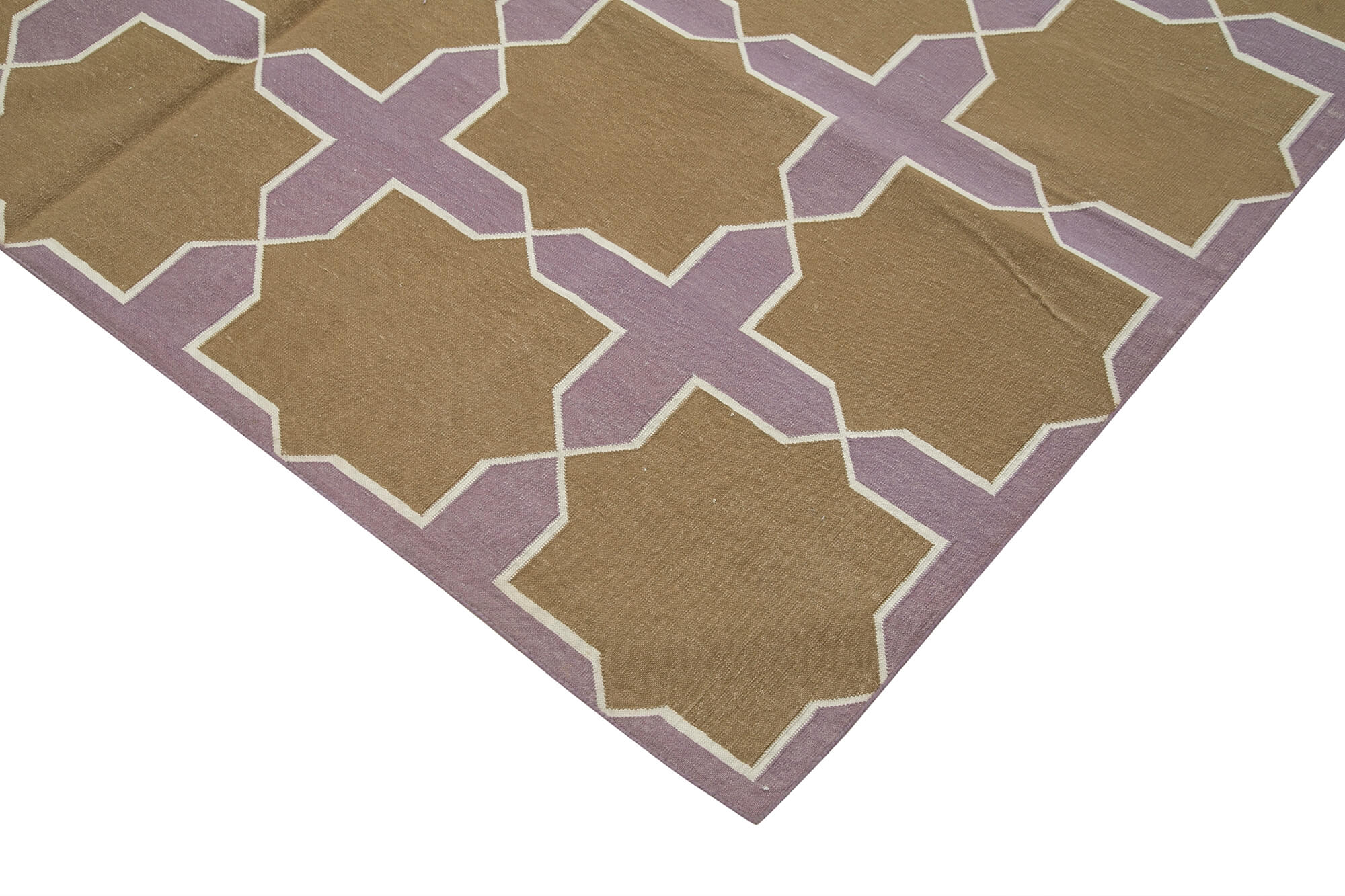 Handmade Wool Area Rug – Brown Geometric Rug 6x9, Soft Wool Texture & Durable Cotton Weave