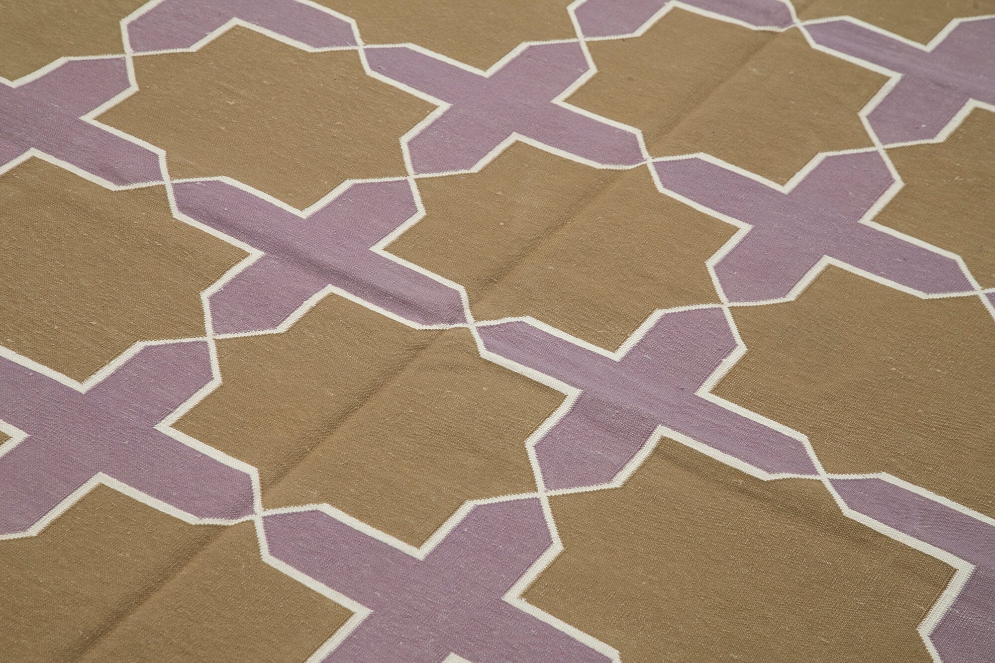 Handmade Wool Area Rug – Brown Geometric Rug 6x9, Soft Wool Texture & Durable Cotton Weave