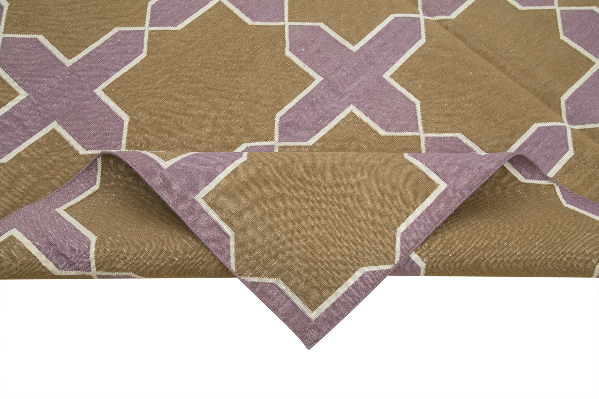 Handmade Wool Area Rug – Brown Geometric Rug 6x9, Soft Wool Texture & Durable Cotton Weave