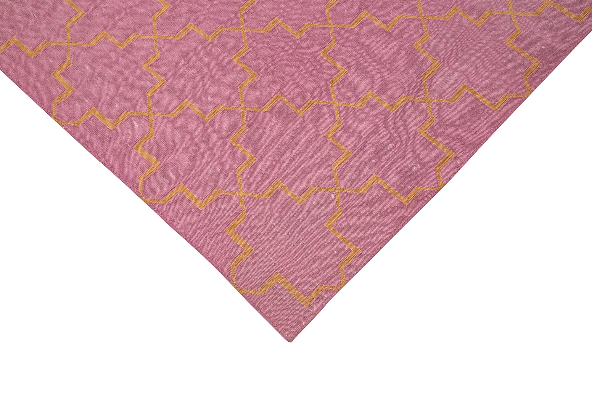 Handmade Area Rug - Pink Geometric Cotton Wool Vintage Handwoven Carpet 6'2''x8'10''
