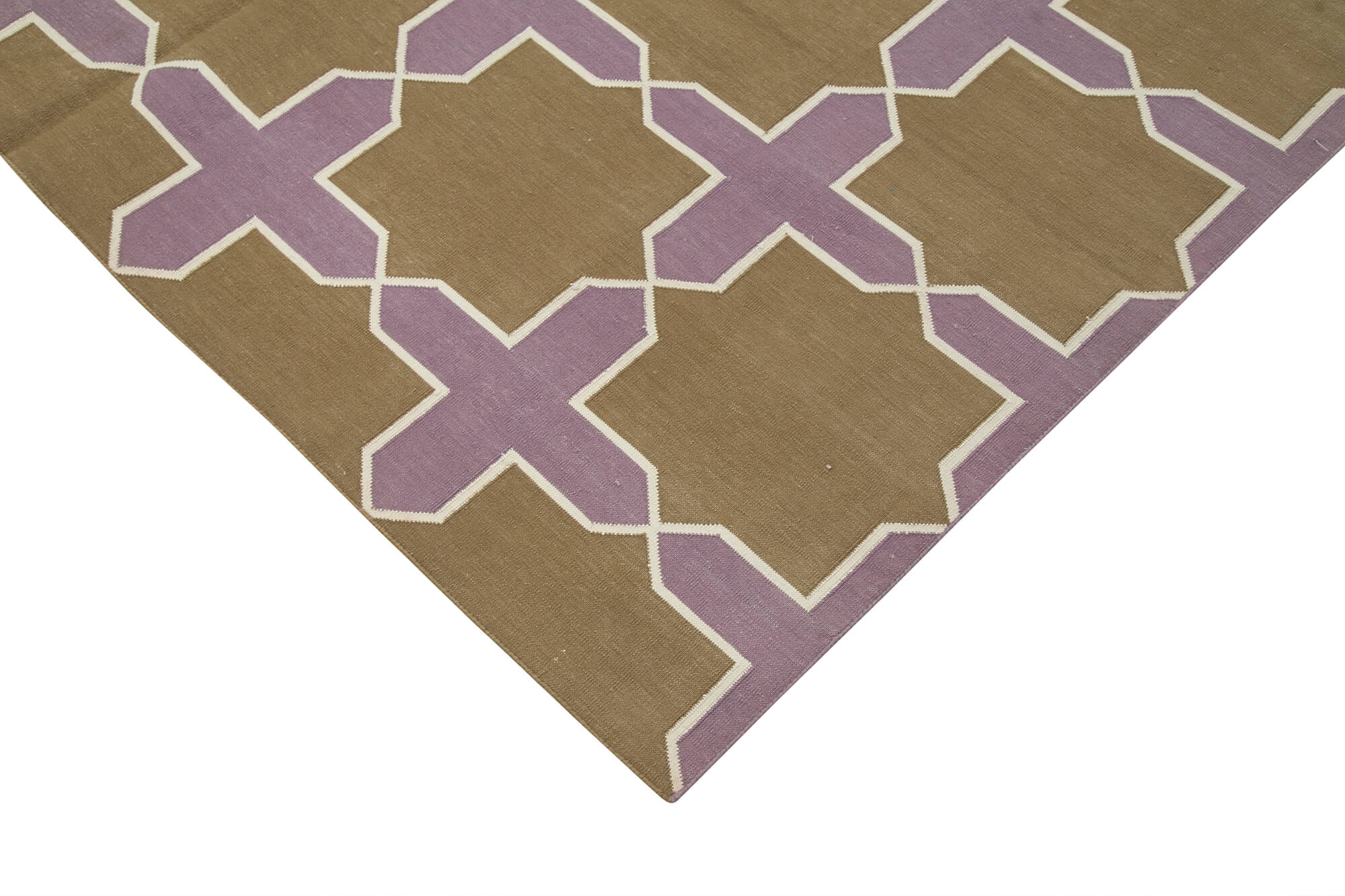 Handmade Area Rug - Brown Geometric Pattern Cotton Wool Rug 6'x8'11''