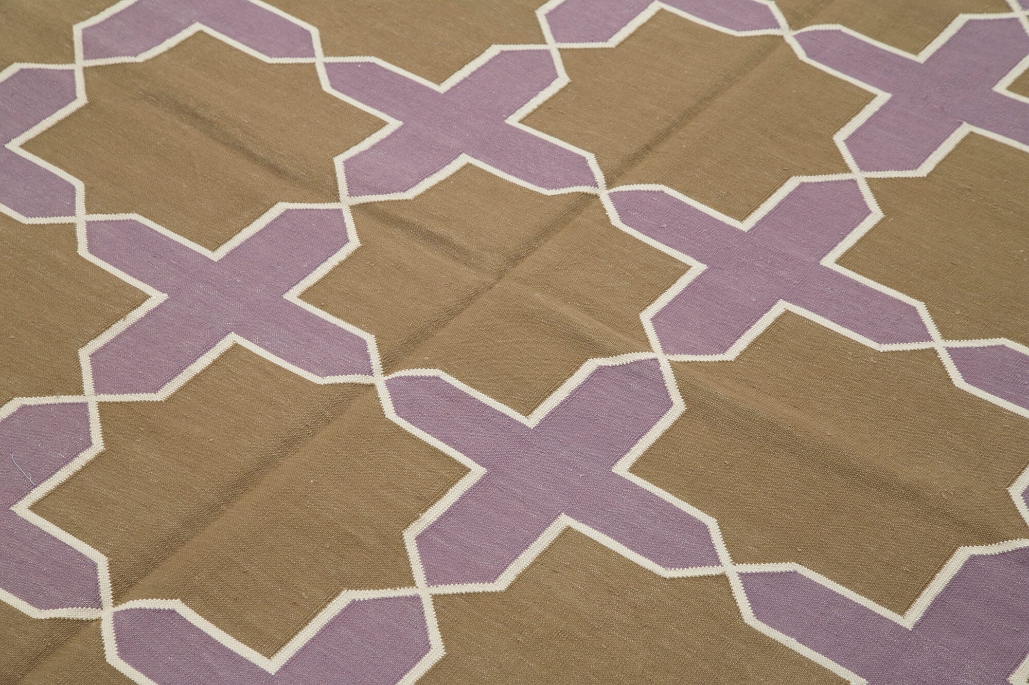 Handmade Area Rug - Brown Geometric Pattern Cotton Wool Rug 6'x8'11''