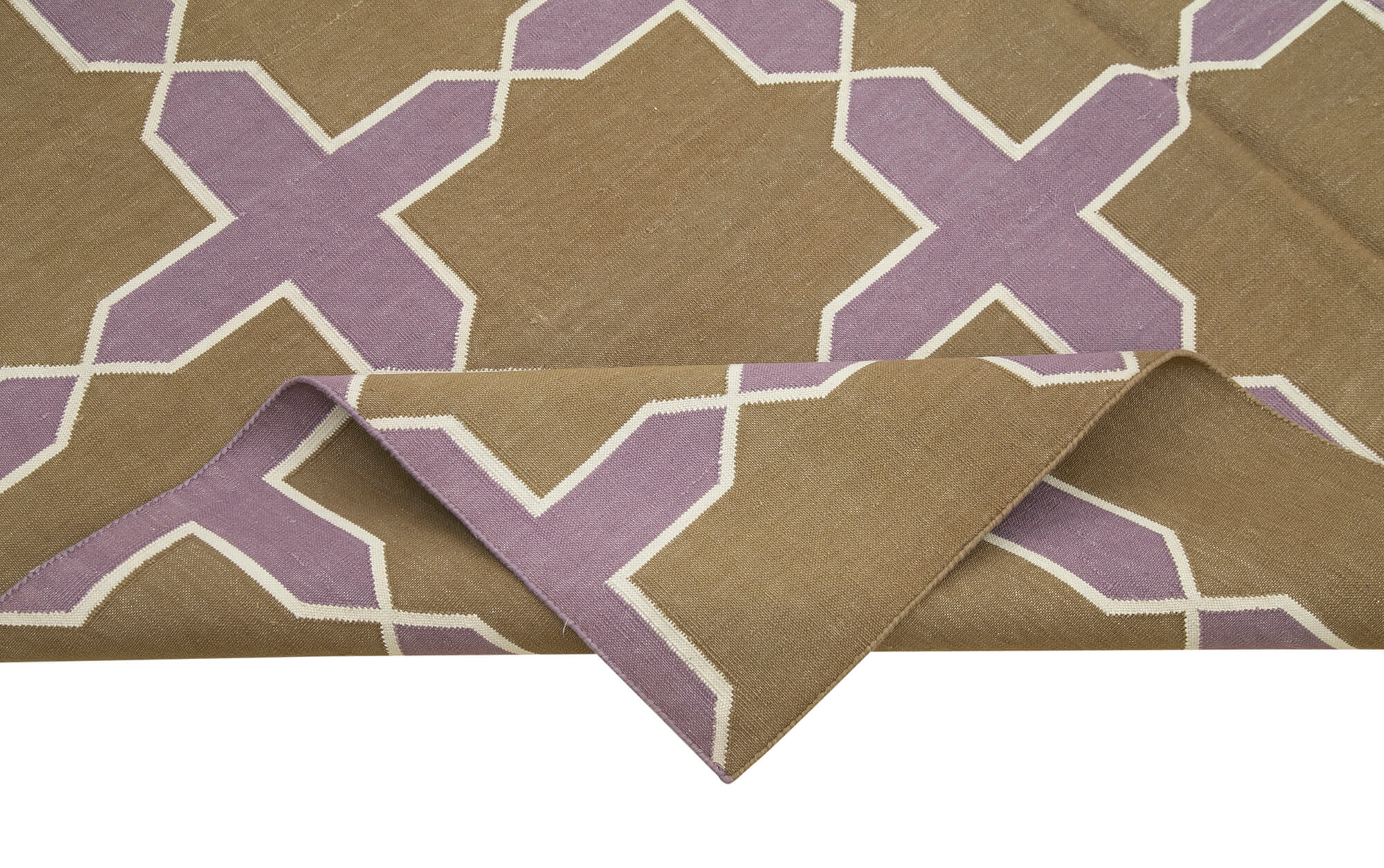 Handmade Area Rug - Brown Geometric Pattern Cotton Wool Rug 6'x8'11''