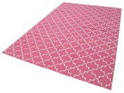 Handmade Area Rug – Geometric Pink Cotton Wool Boho Floor Covering 6'0''x9'1''