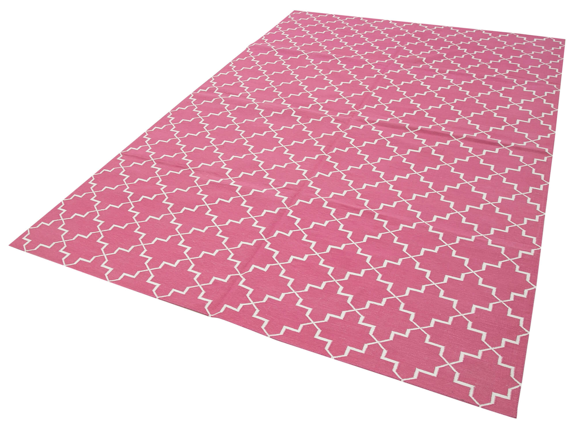 Handmade Area Rug – Geometric Pink Cotton Wool Boho Floor Covering 6'0''x9'1''
