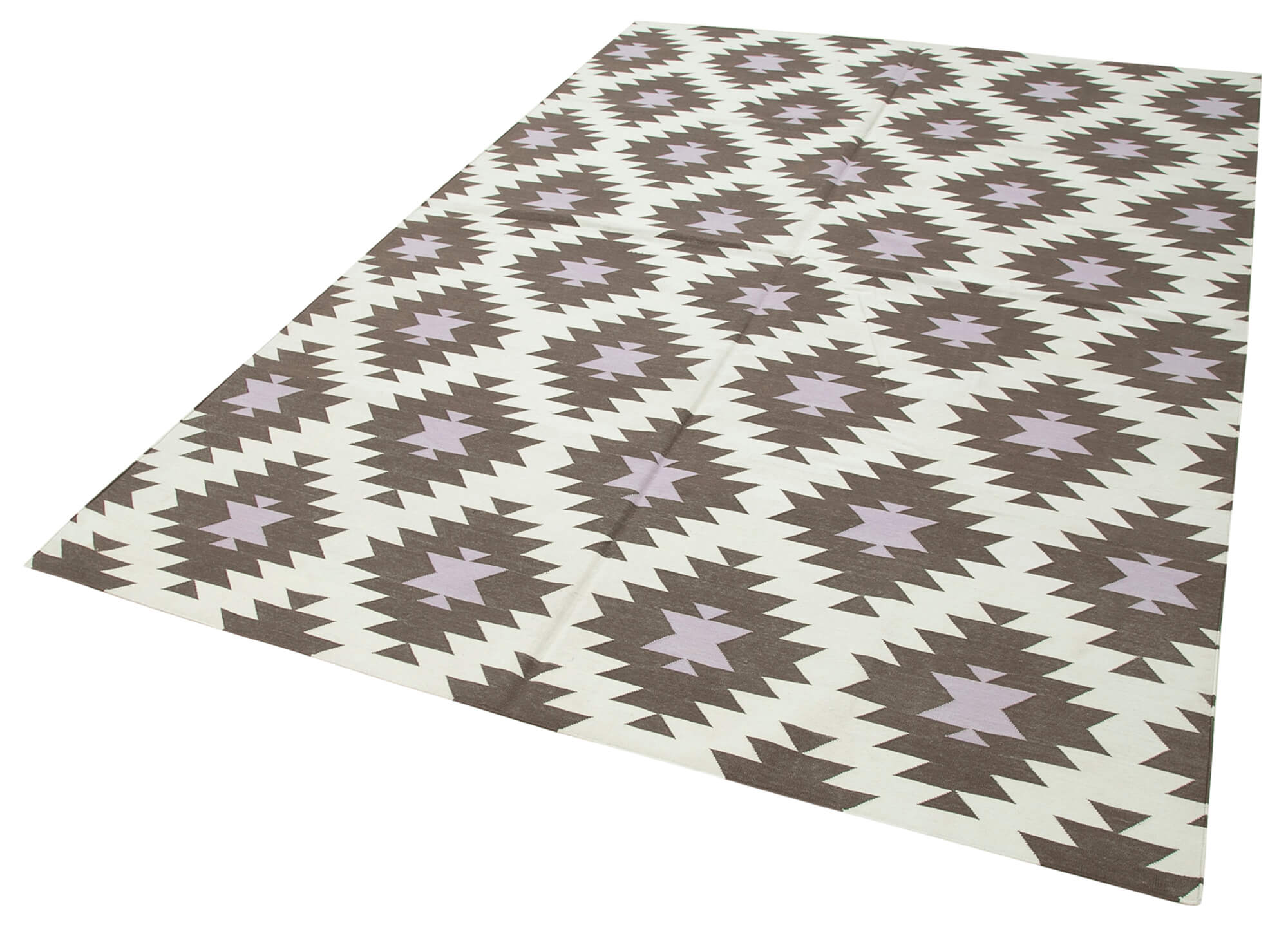 Handmade Wool Area Rug – Brown Geometric Rug, Soft Wool Texture & Durable Cotton Weave 6'x8'8''