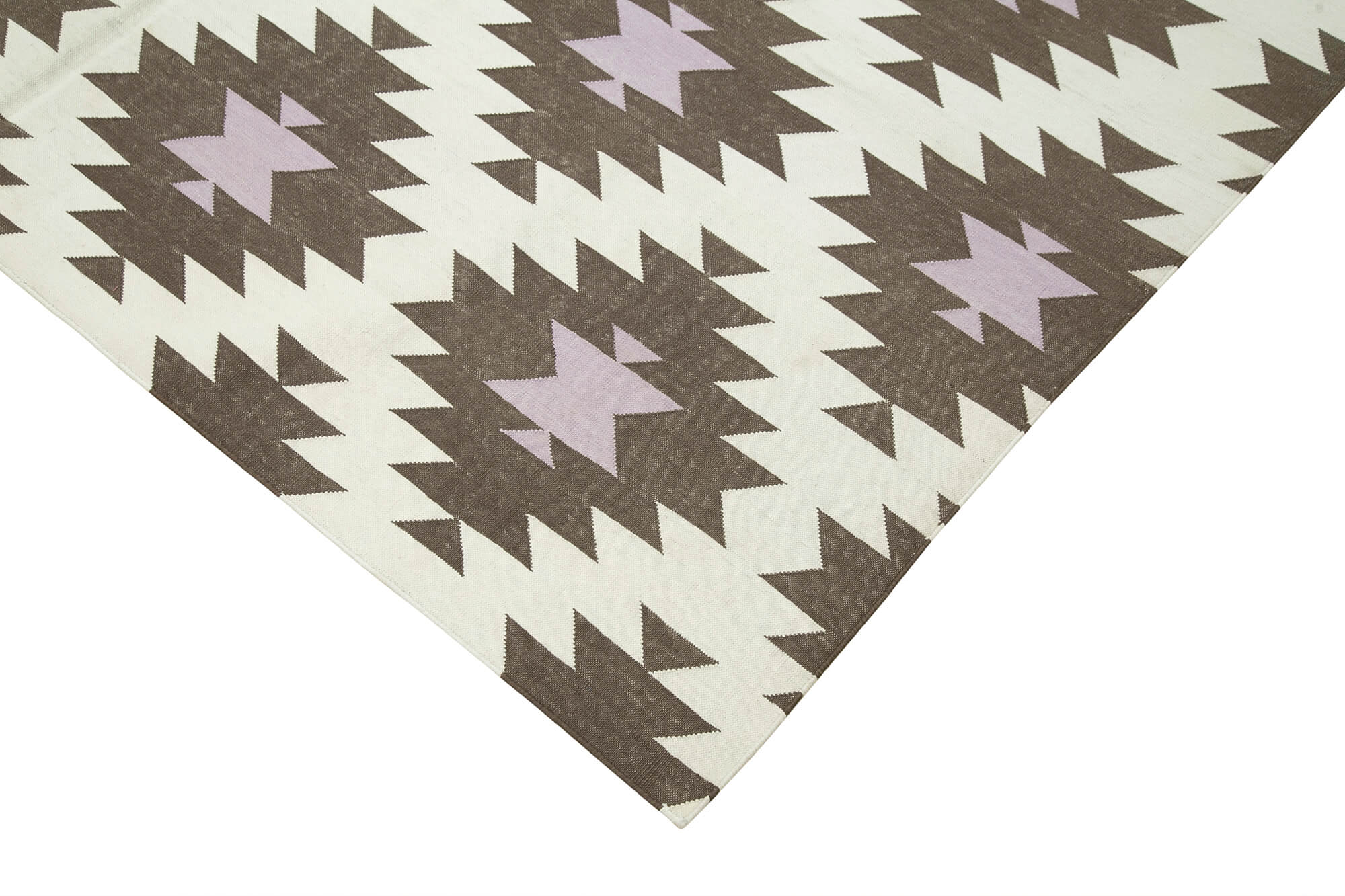 Handmade Wool Area Rug – Brown Geometric Rug, Soft Wool Texture & Durable Cotton Weave 6'x8'8''