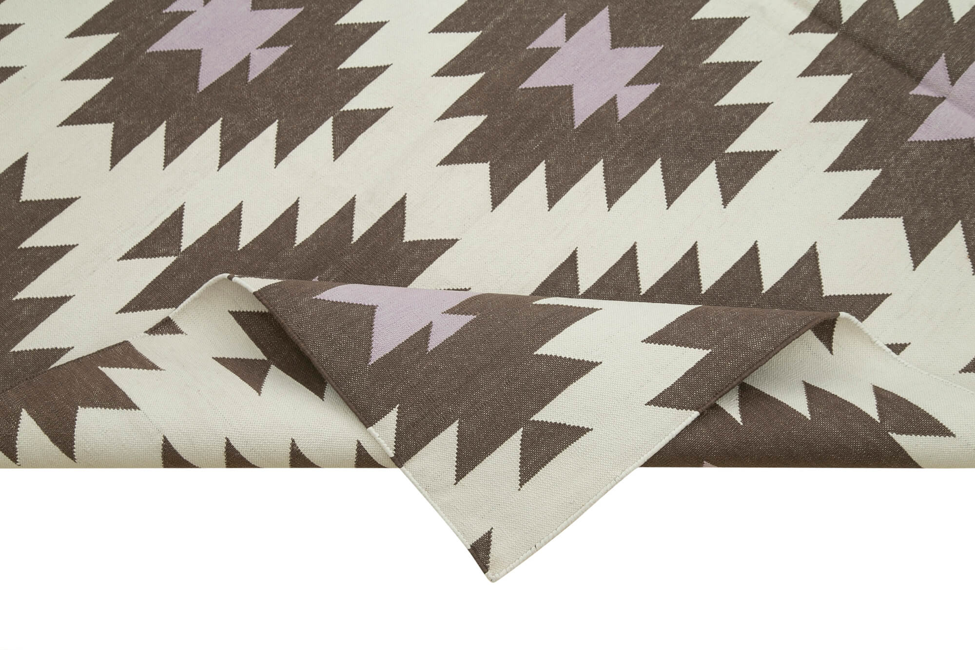Handmade Wool Area Rug – Brown Geometric Rug, Soft Wool Texture & Durable Cotton Weave 6'x8'8''
